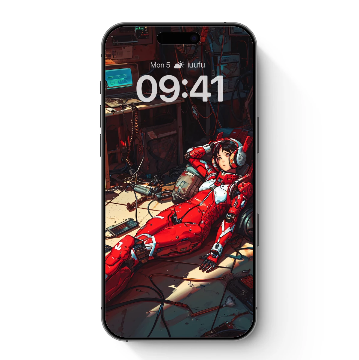 Cyberpunk Astronaut in Red Suit: Futuristic Workshop Dream