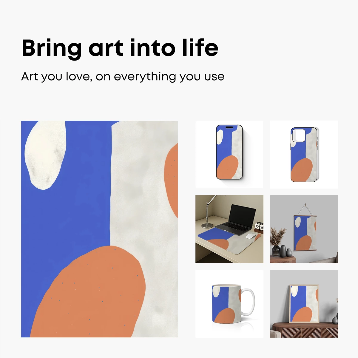 Abstract Harmony: Blue, White, and Coral Fusion - Image 2