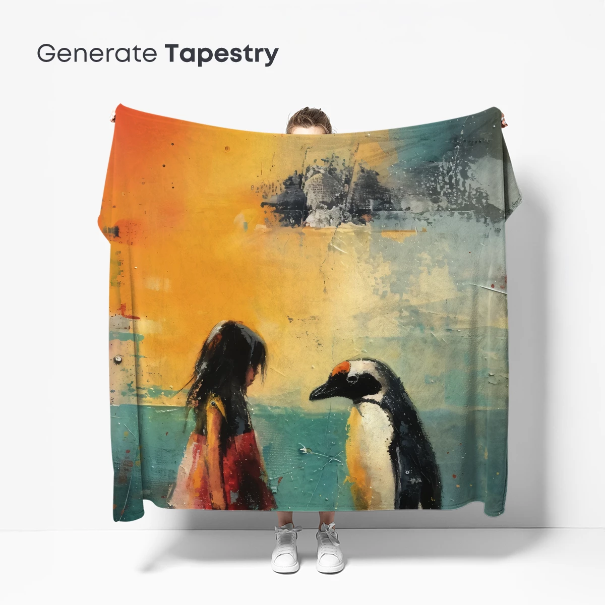 Child and Penguin: Abstract Coastal Encounter - Image 5
