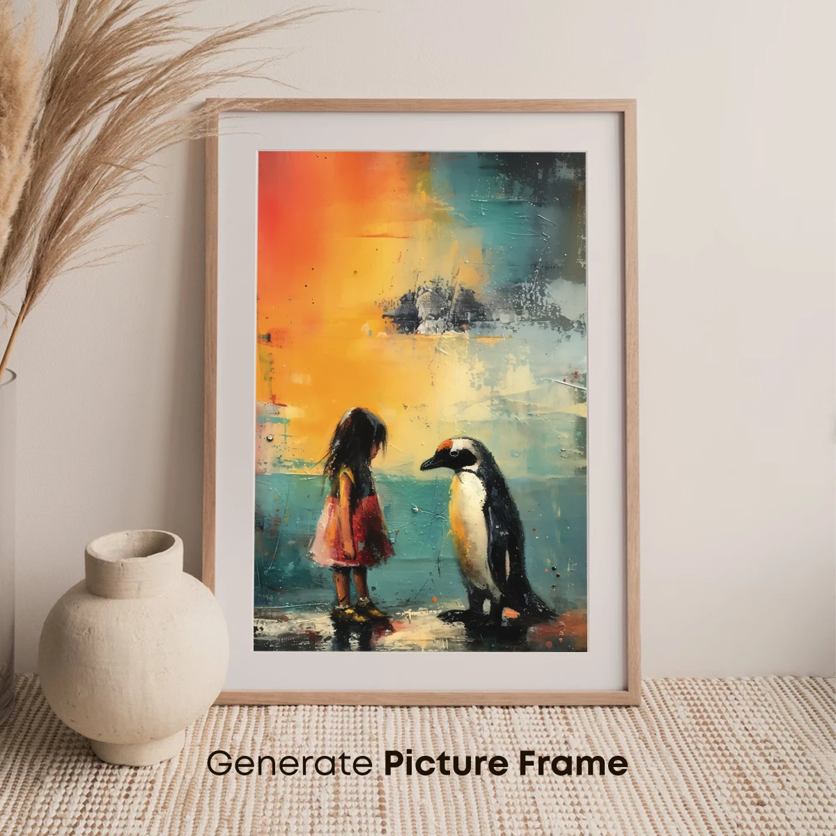 Child and Penguin: Abstract Coastal Encounter - Image 7
