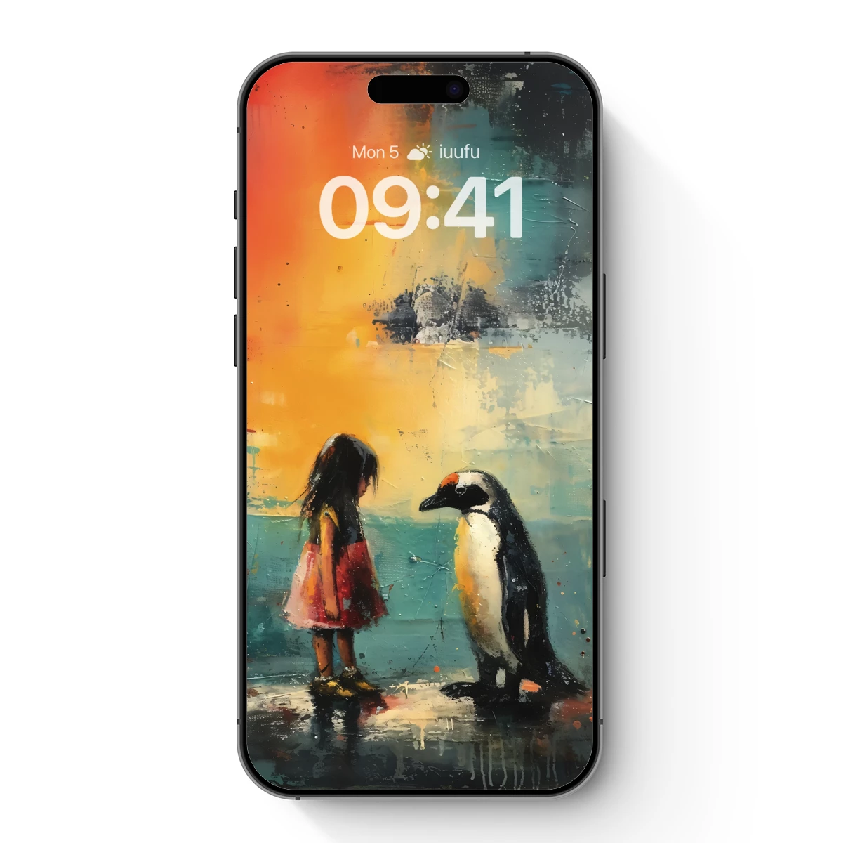 Child and Penguin: Abstract Coastal Encounter