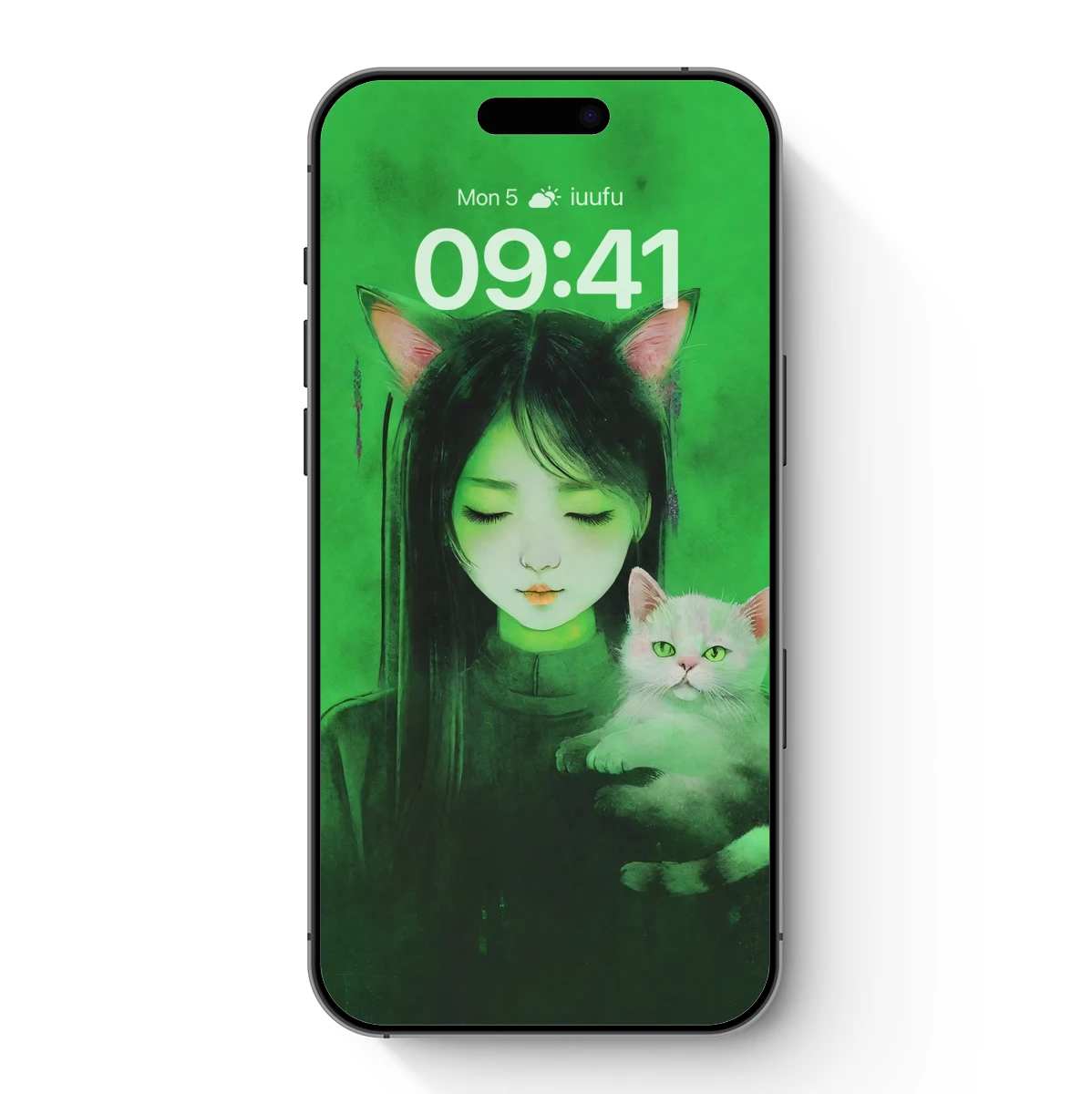 Ethereal Cat Ears: Green-Hued Serenity