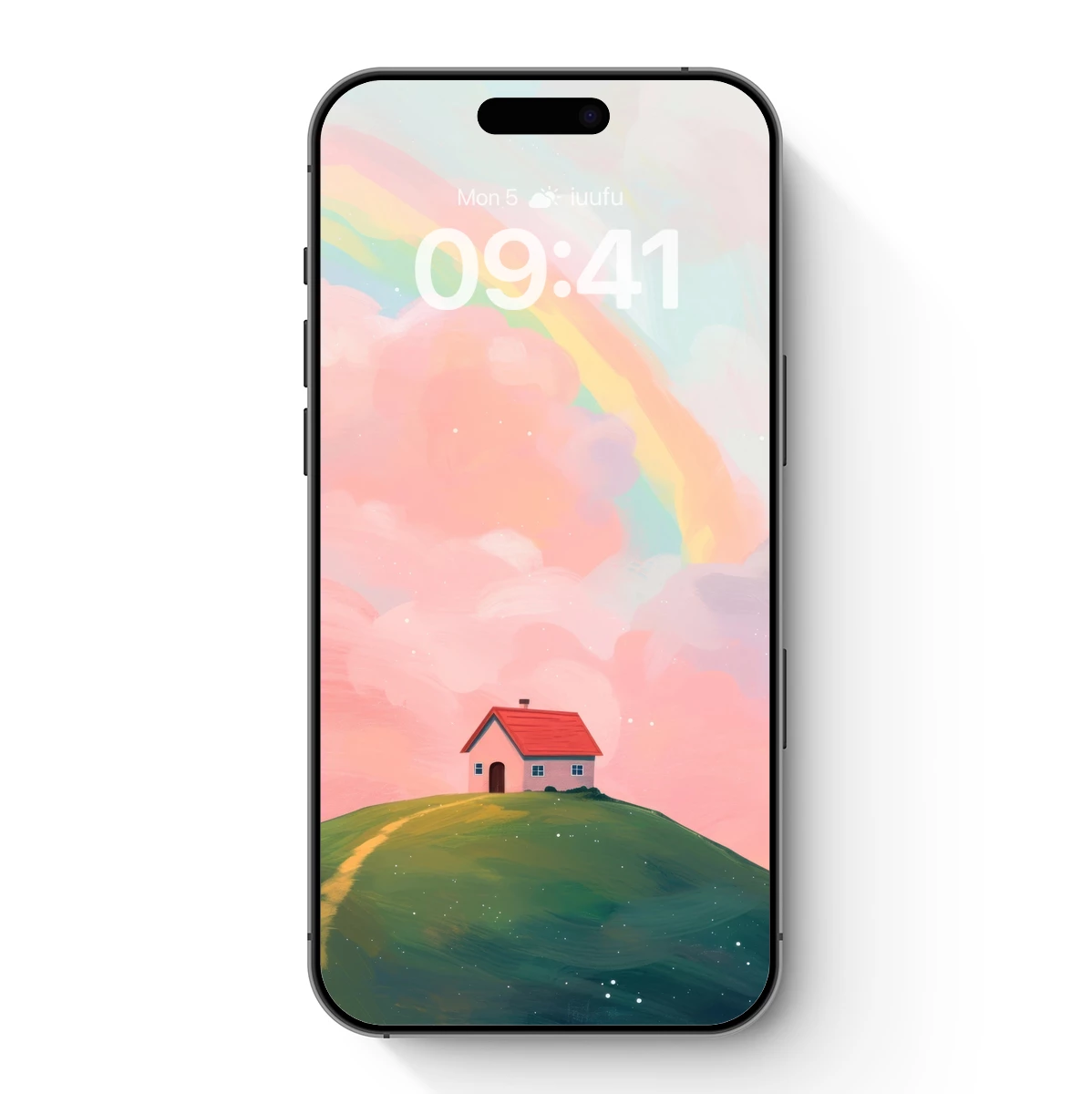 Pastel Dreamhouse Under a Rainbow Sky