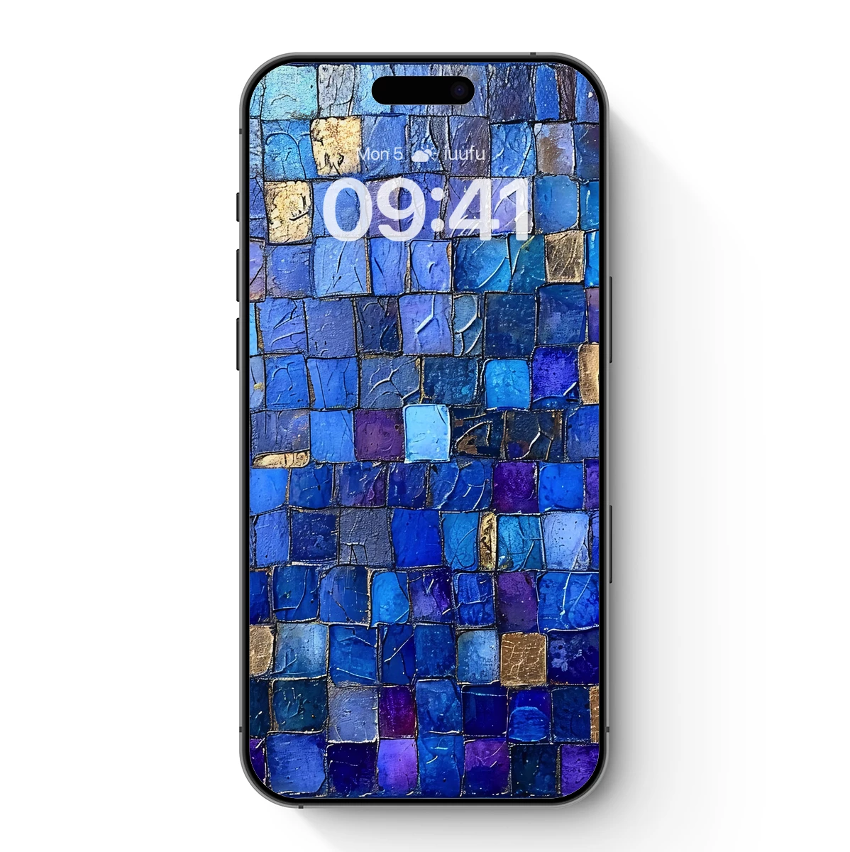 Blue Mosaic Odyssey: Cracked Tiles and Golden Flecks