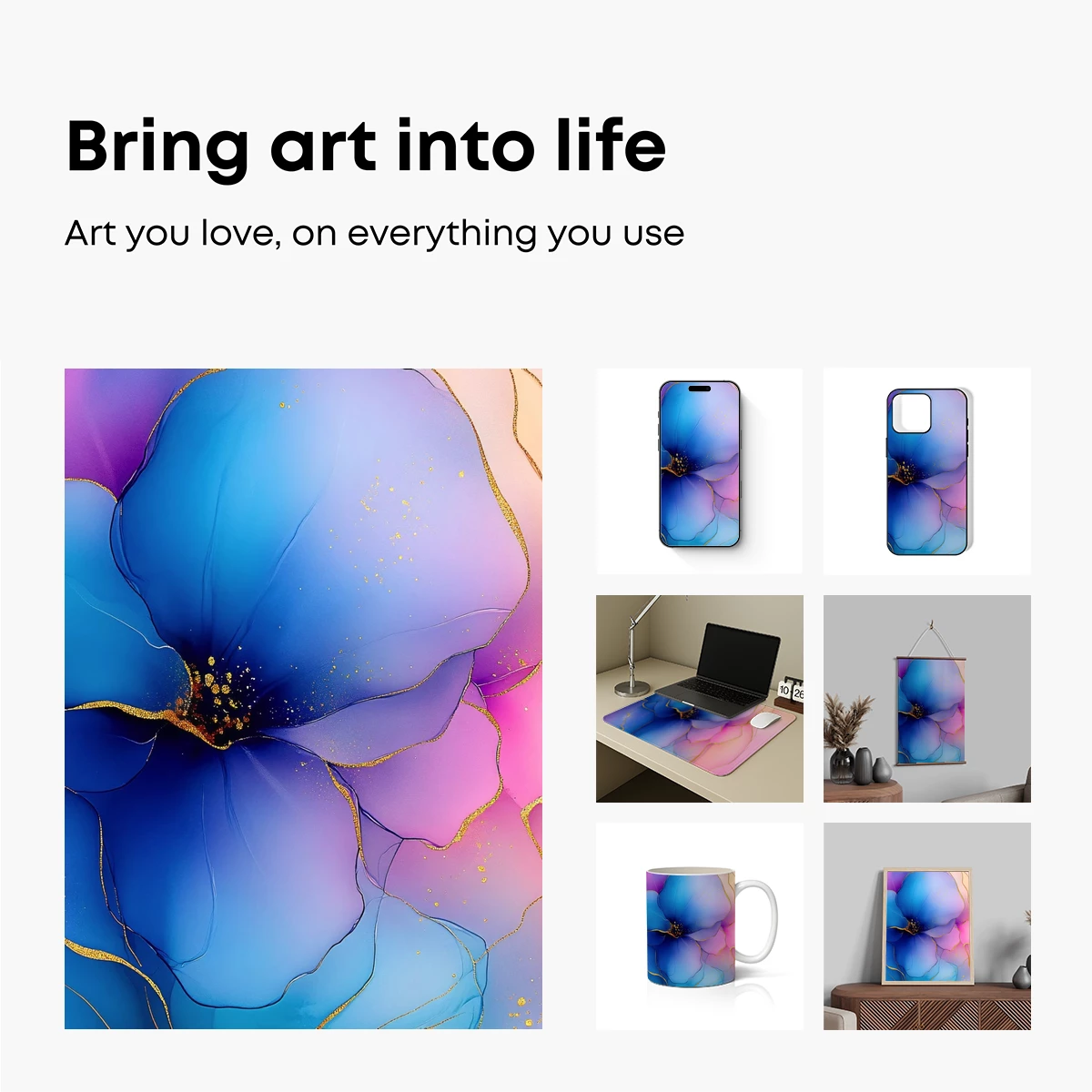 Ethereal Bloom: Blue and Pink Floral Fusion - Image 2