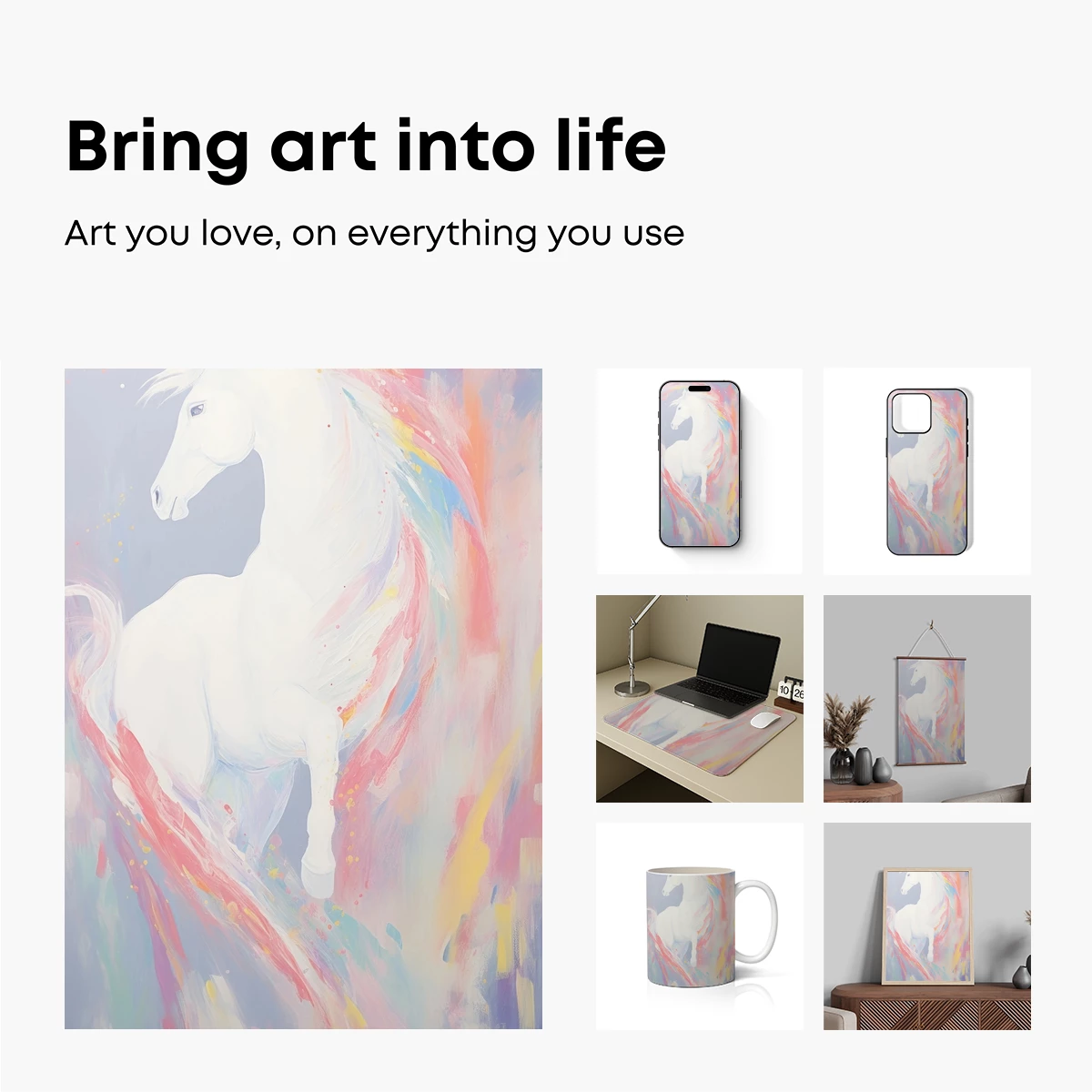 Ethereal White Horse in Abstract Rainbow Mist - Image 2