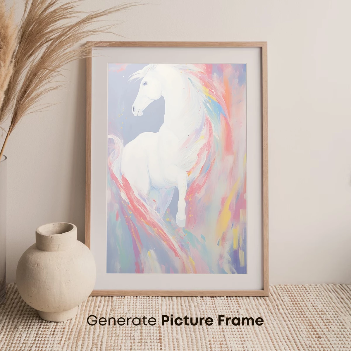 Ethereal White Horse in Abstract Rainbow Mist - Image 7