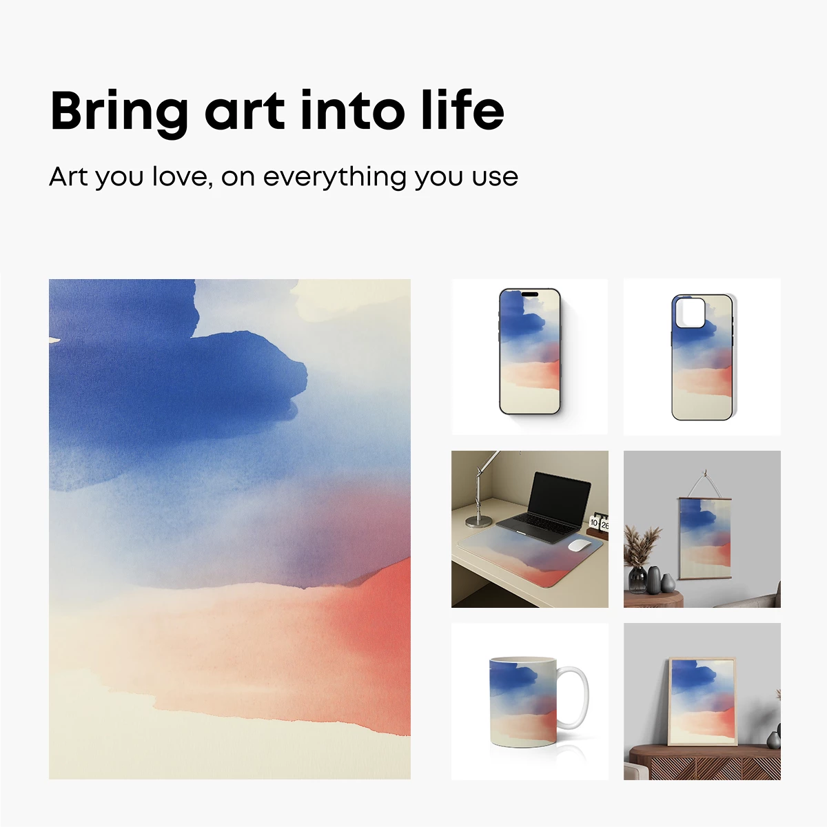 Abstract Horizon: Blue and Coral Fusion - Image 2