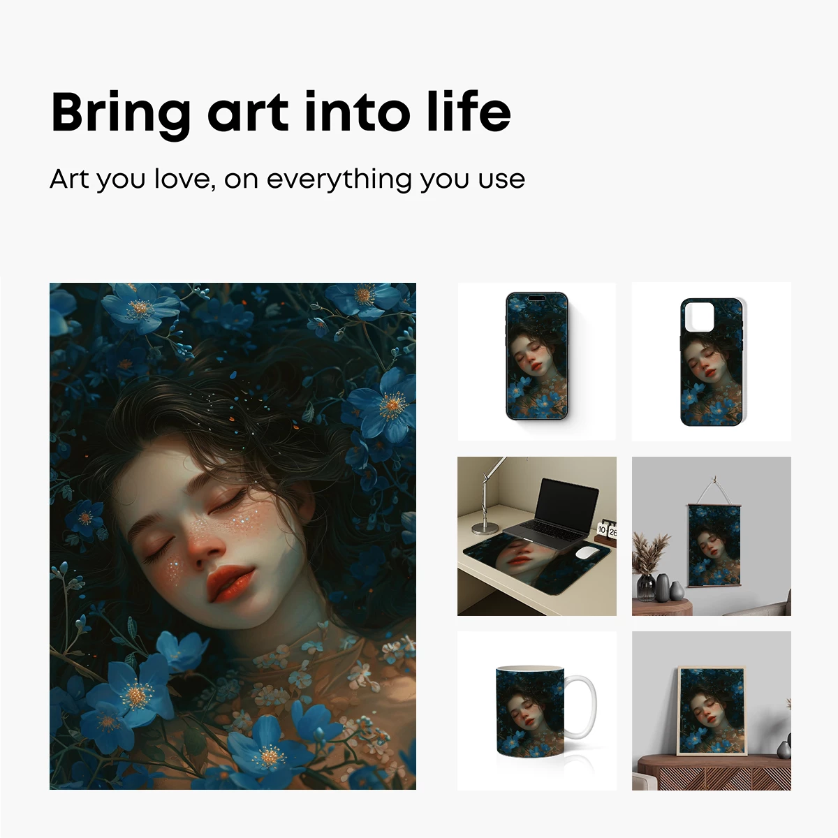 Enchanted Floral Dream: Serene Beauty Amidst Blue Blossoms - Image 2