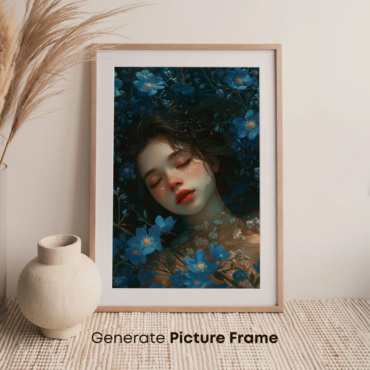 Enchanted Floral Dream: Serene Beauty Amidst Blue Blossoms - Image 7