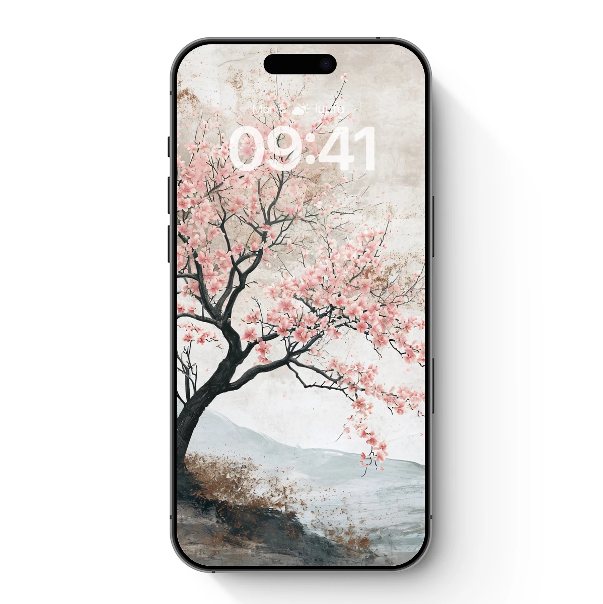 Blossom Solitude: Cherry Tree in Zen Landscape