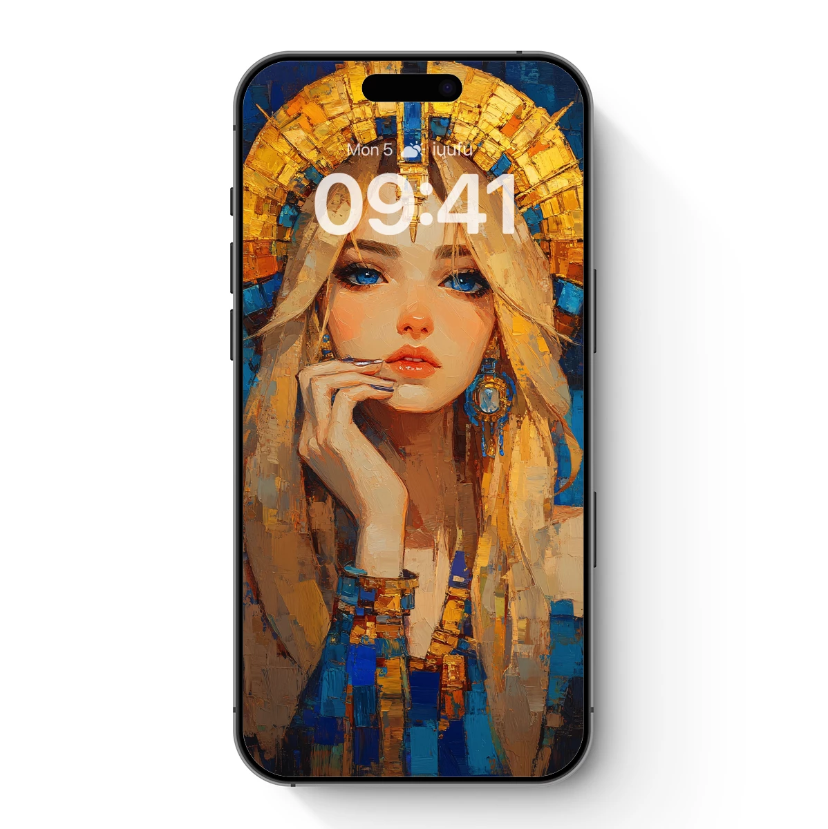 Golden Halo Muse: Ethereal Portrait in Vibrant Blues