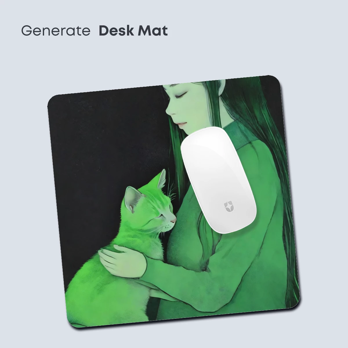 Ethereal Green Embrace: Woman and Cat in Harmony - Image 4