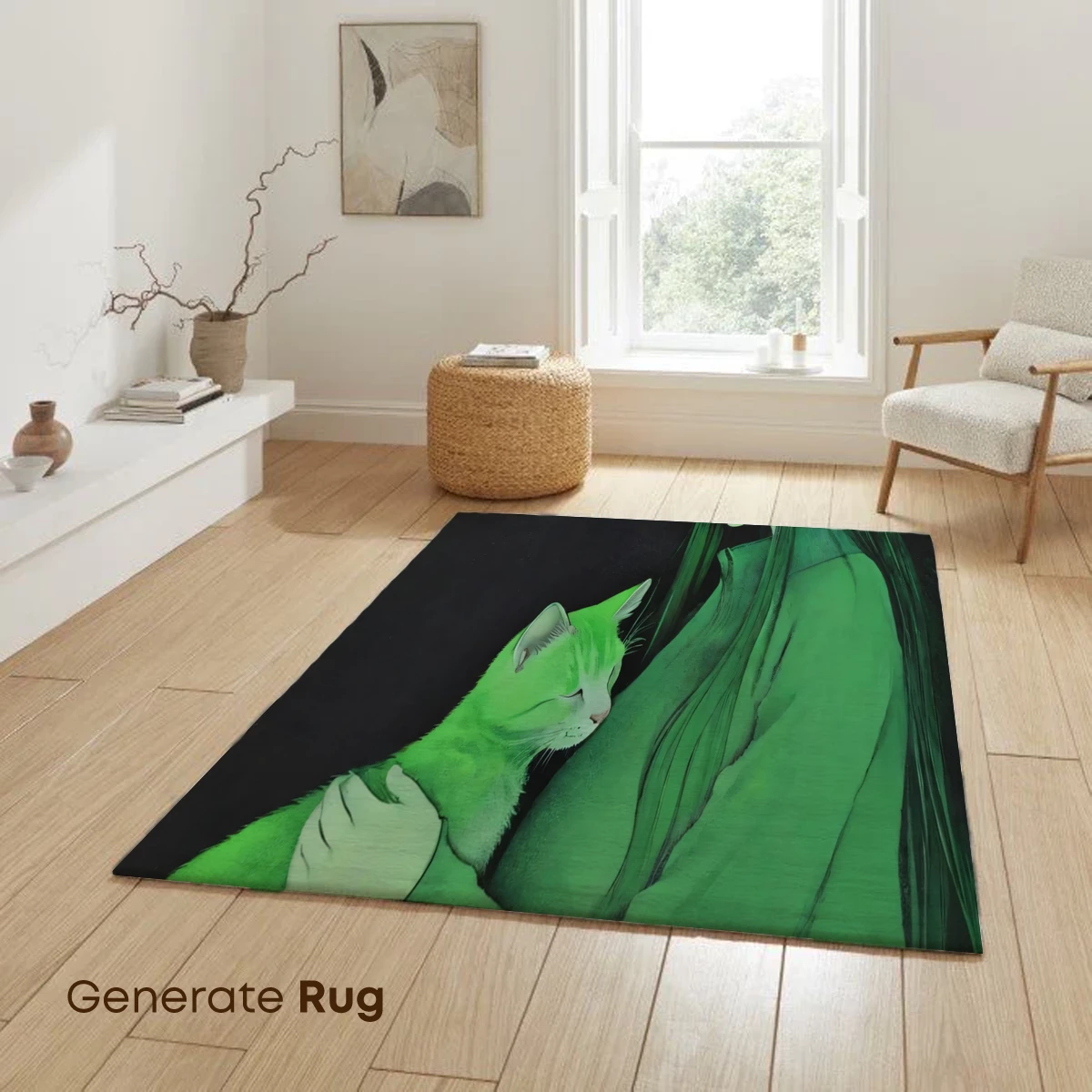 Ethereal Green Embrace: Woman and Cat in Harmony - Image 6