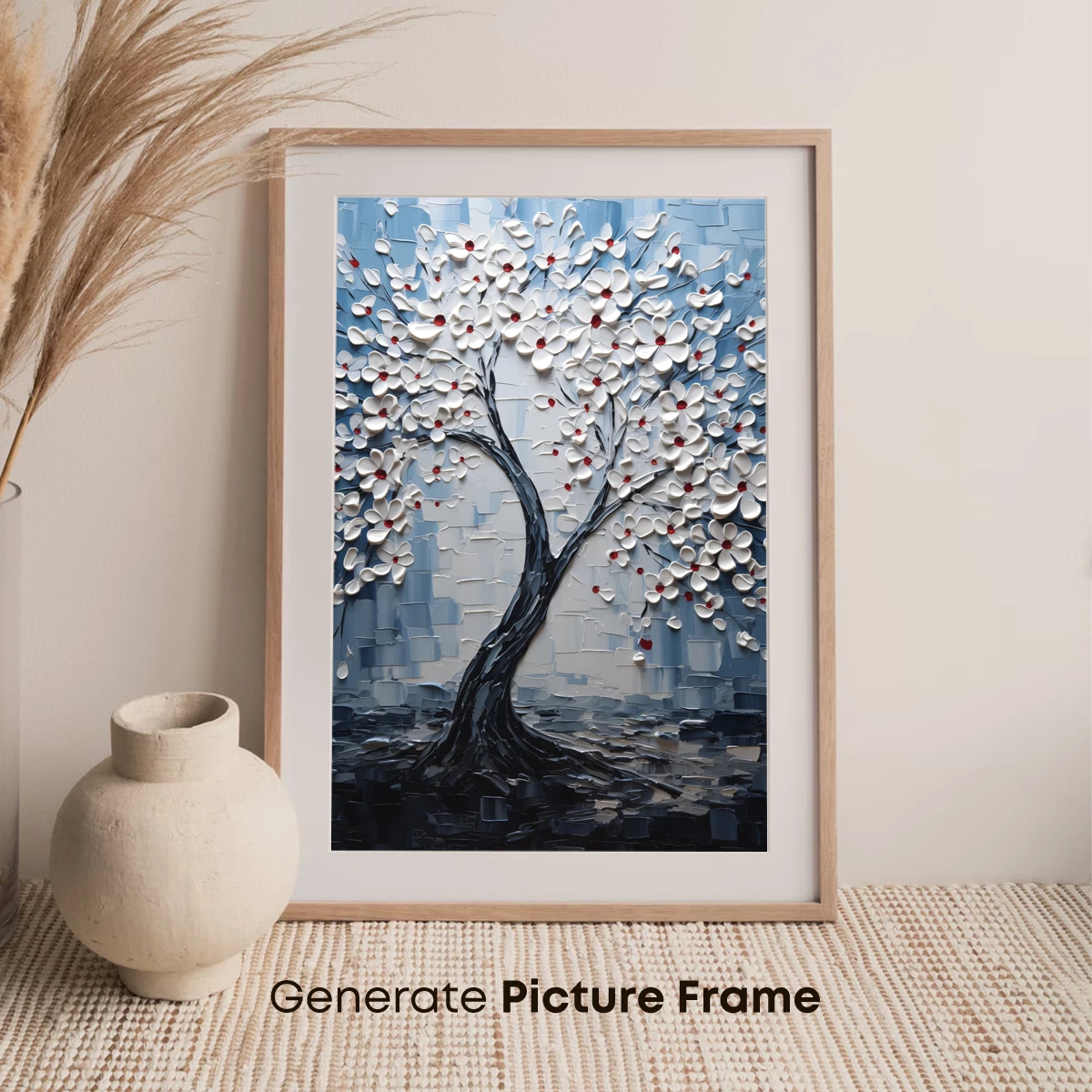 Blossom Whisper: Textured Tree in Monochrome Elegance - Image 7