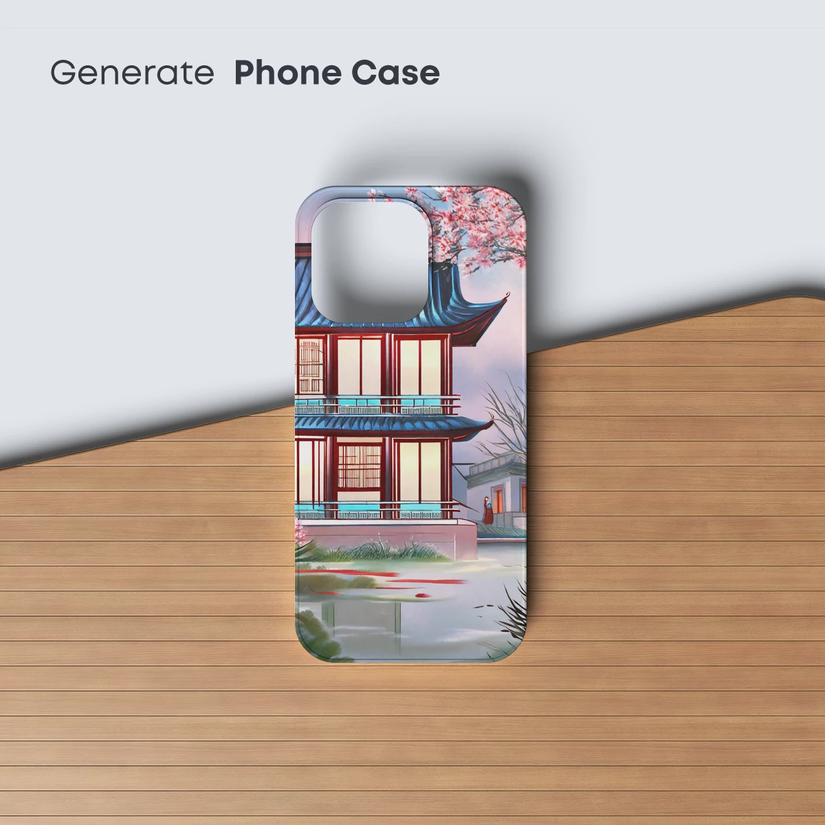 Cherry Blossom Serenity: Traditional Pavilion Reflections - Image 3