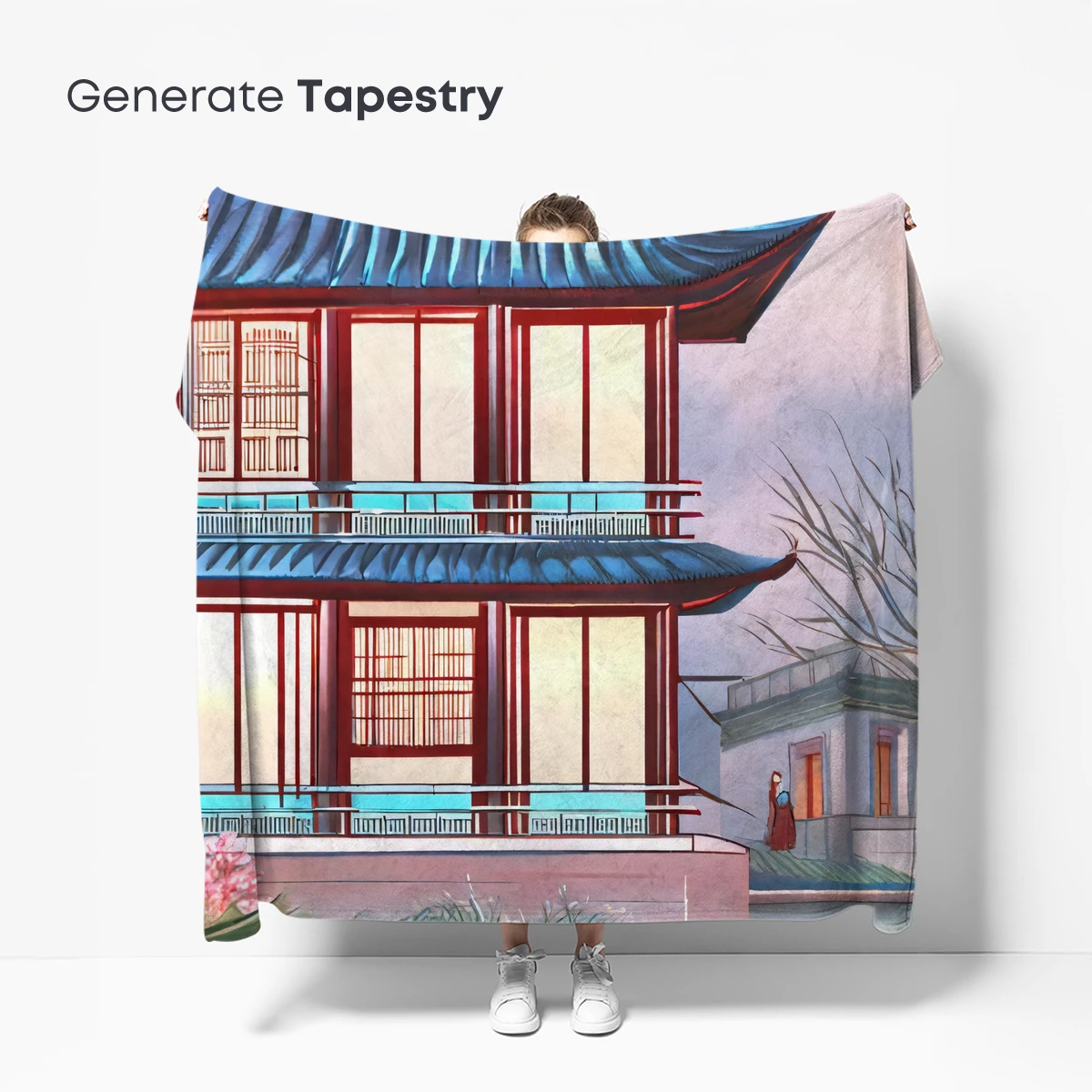 Cherry Blossom Serenity: Traditional Pavilion Reflections - Image 5