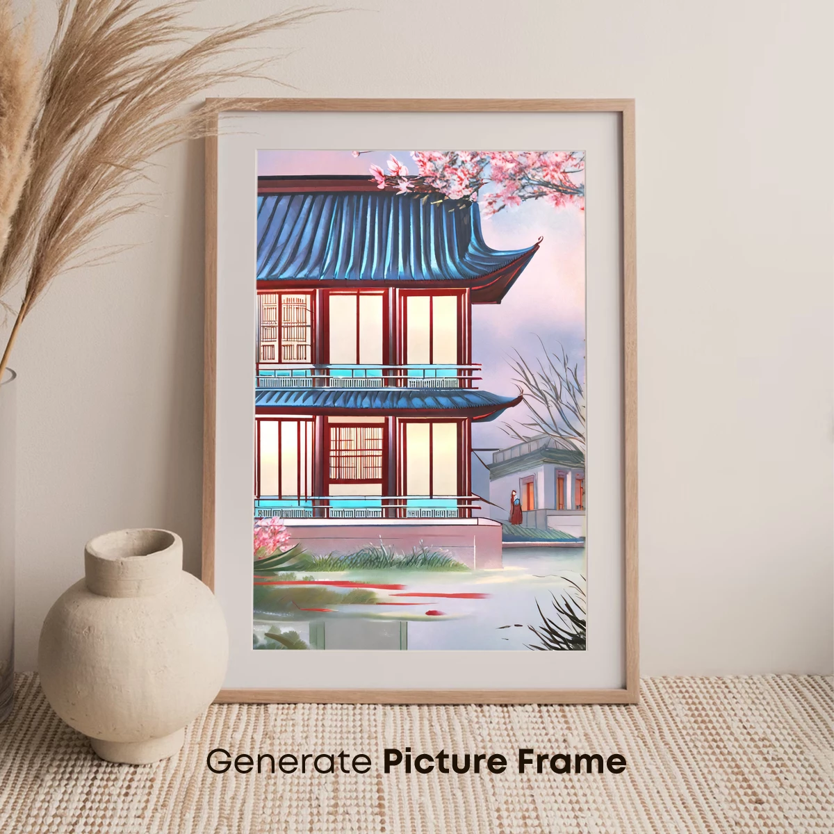 Cherry Blossom Serenity: Traditional Pavilion Reflections - Image 7