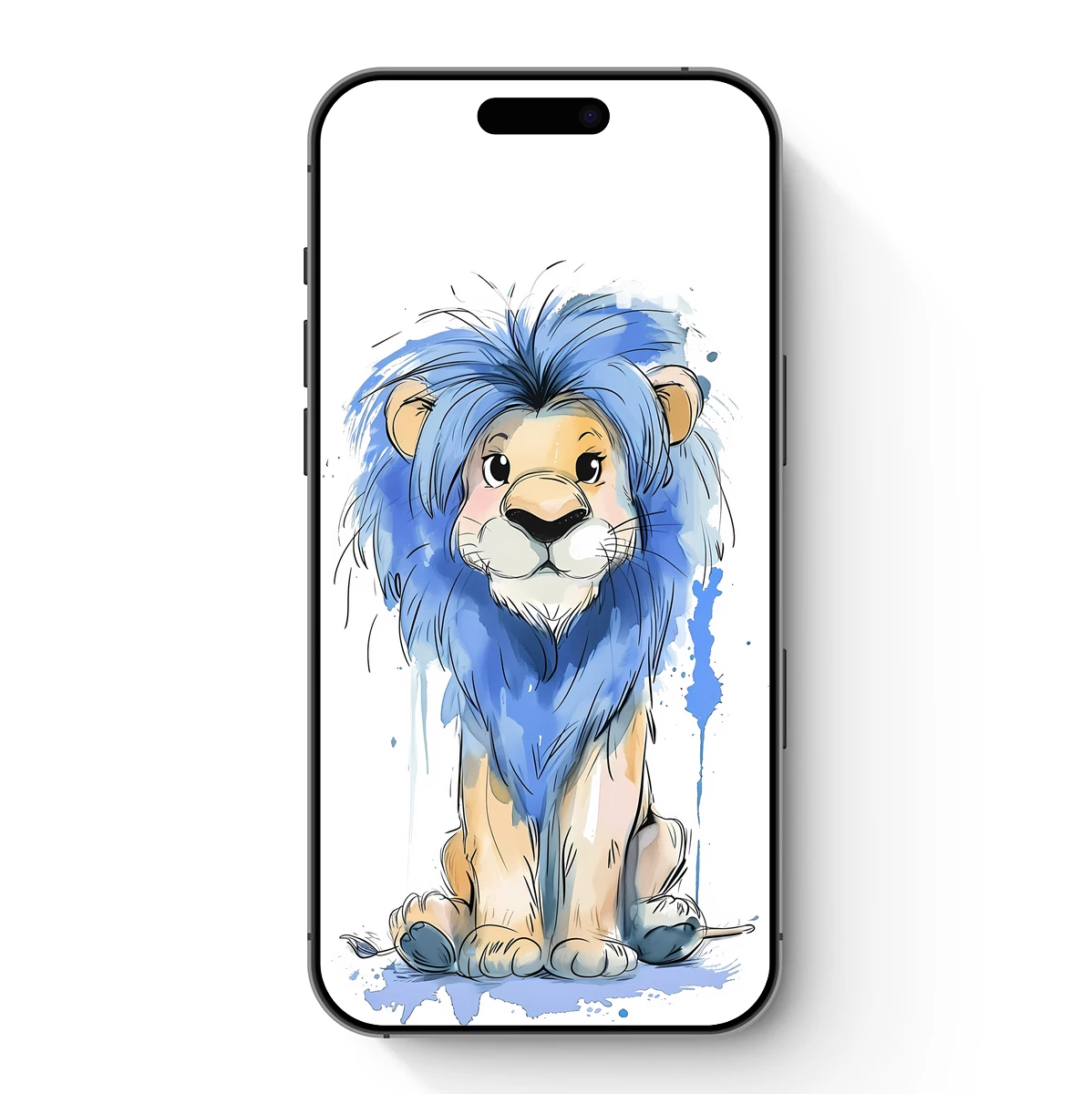 Blue Mane Lion: Whimsical Watercolor Art