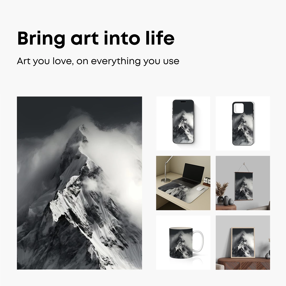 Eternal Summit: Snow-Capped Majesty in Monochrome - Image 2