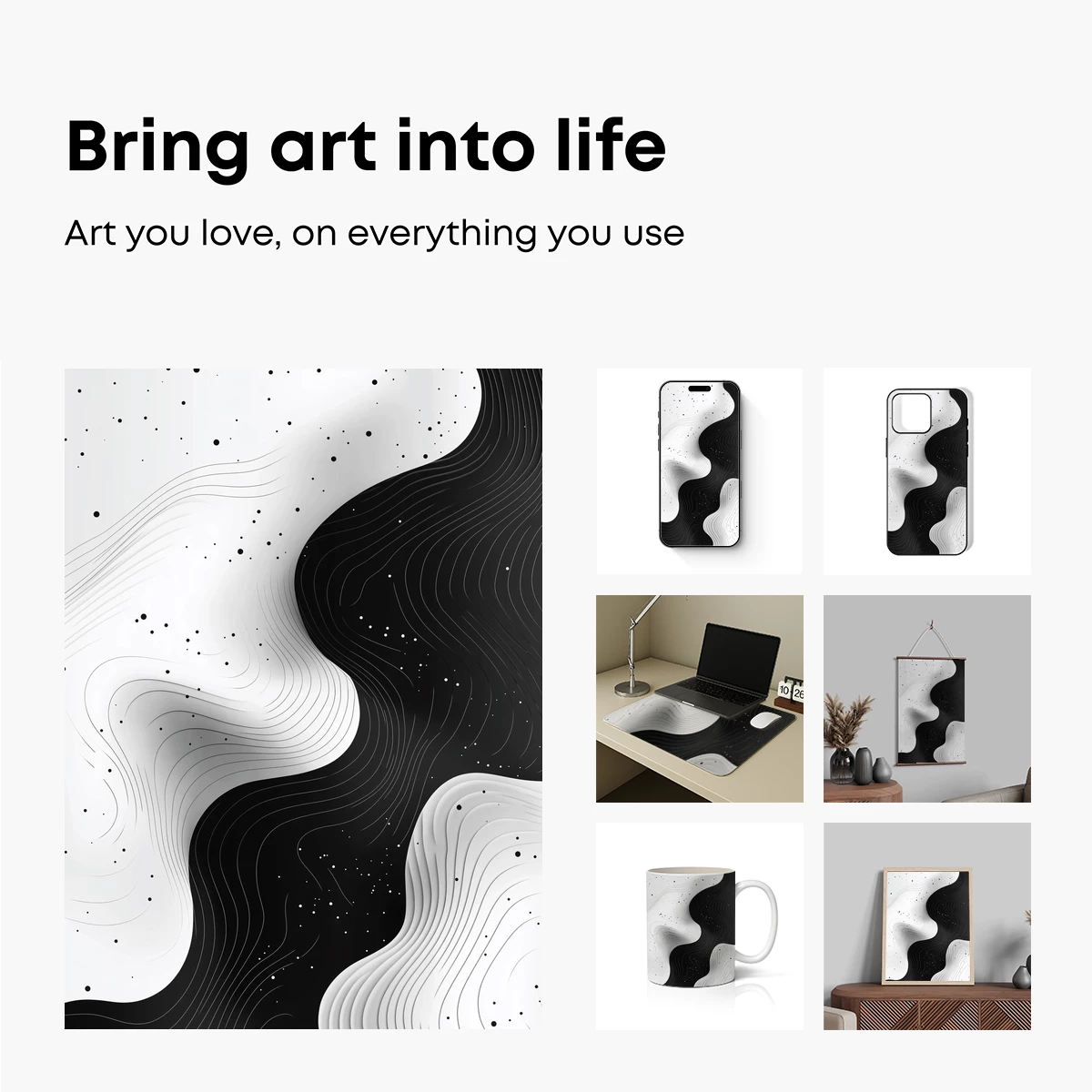 Monochrome Waves: Abstract Line Art Fusion