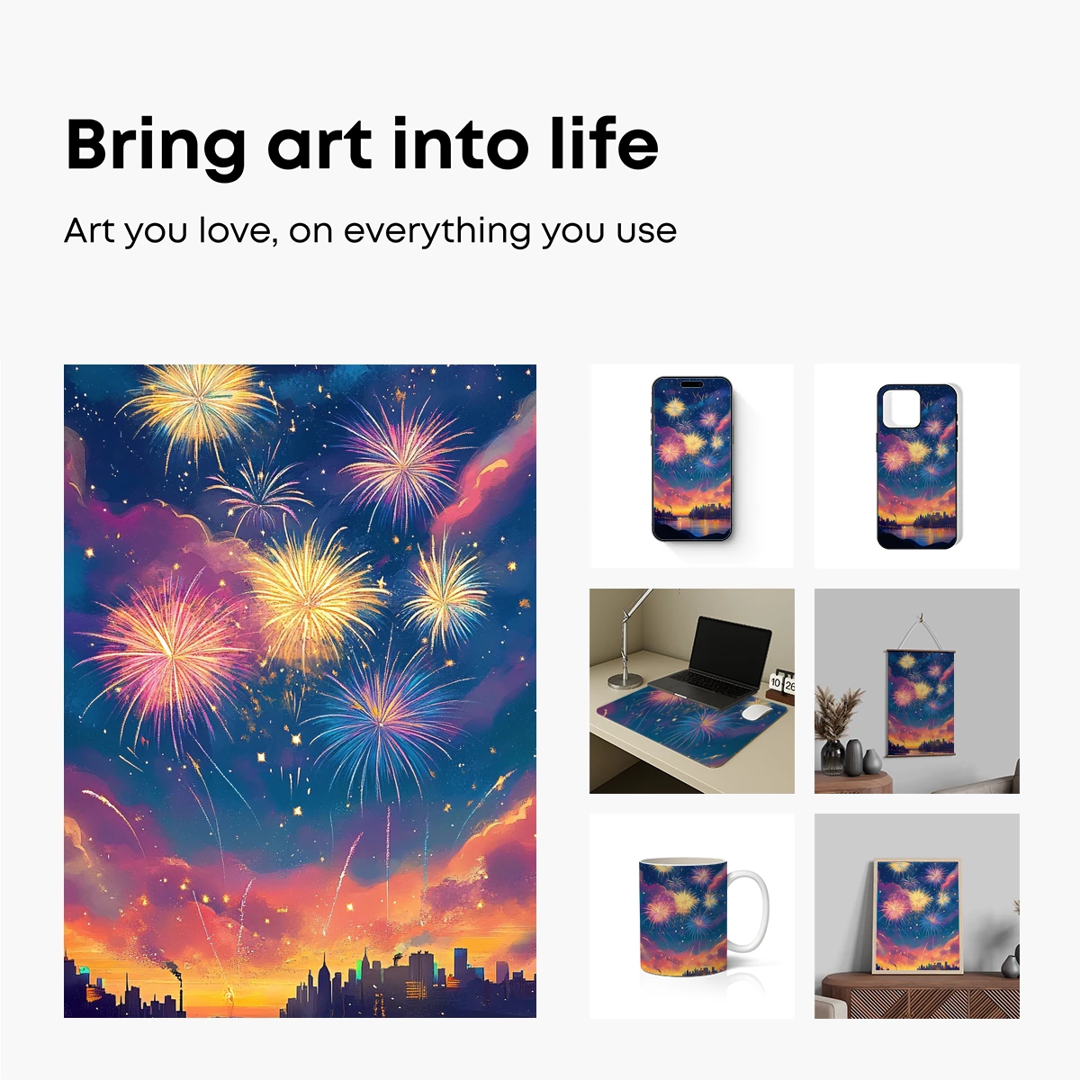 Cityscape Symphony: Fireworks Explode in Vivid Night Sky - Image 2