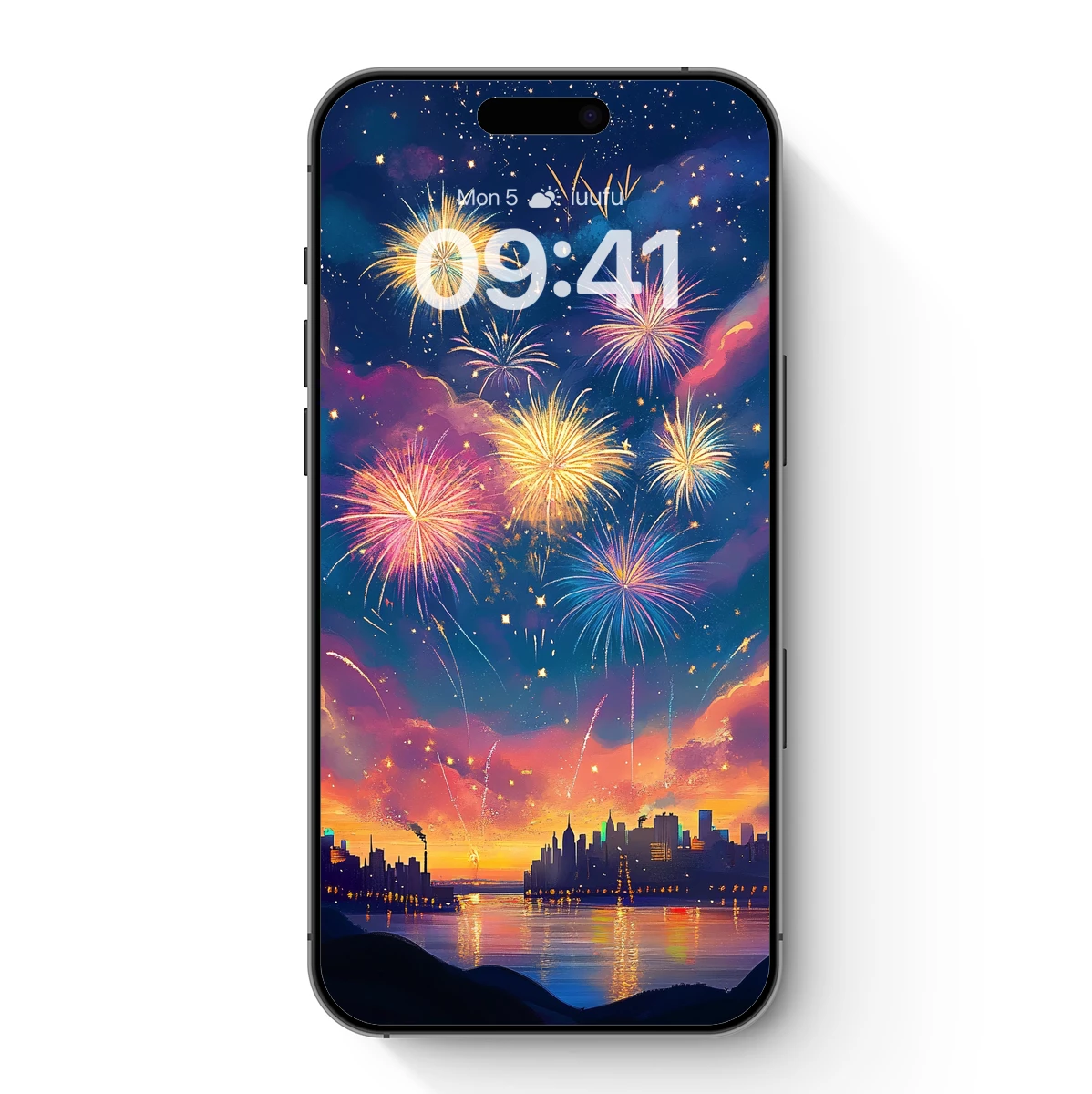 Cityscape Symphony: Fireworks Explode in Vivid Night Sky