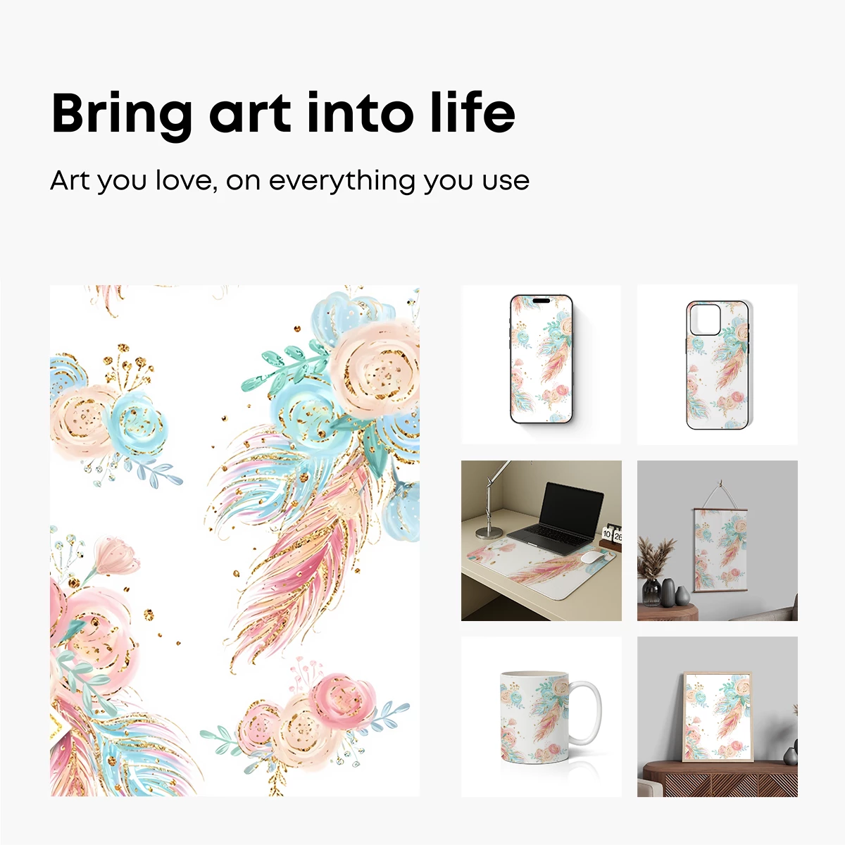 Ethereal Floral Feathers in Pastel Harmony - Image 2