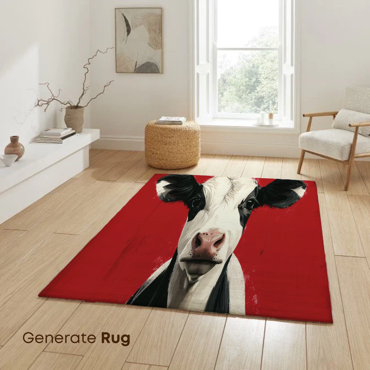 Bold Calf Portrait: Pop Art on Red Canvas - Image 6