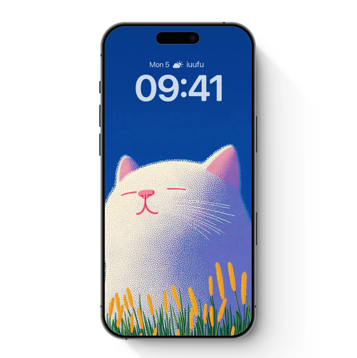 Dotwork Cat in Serene Blue Skies