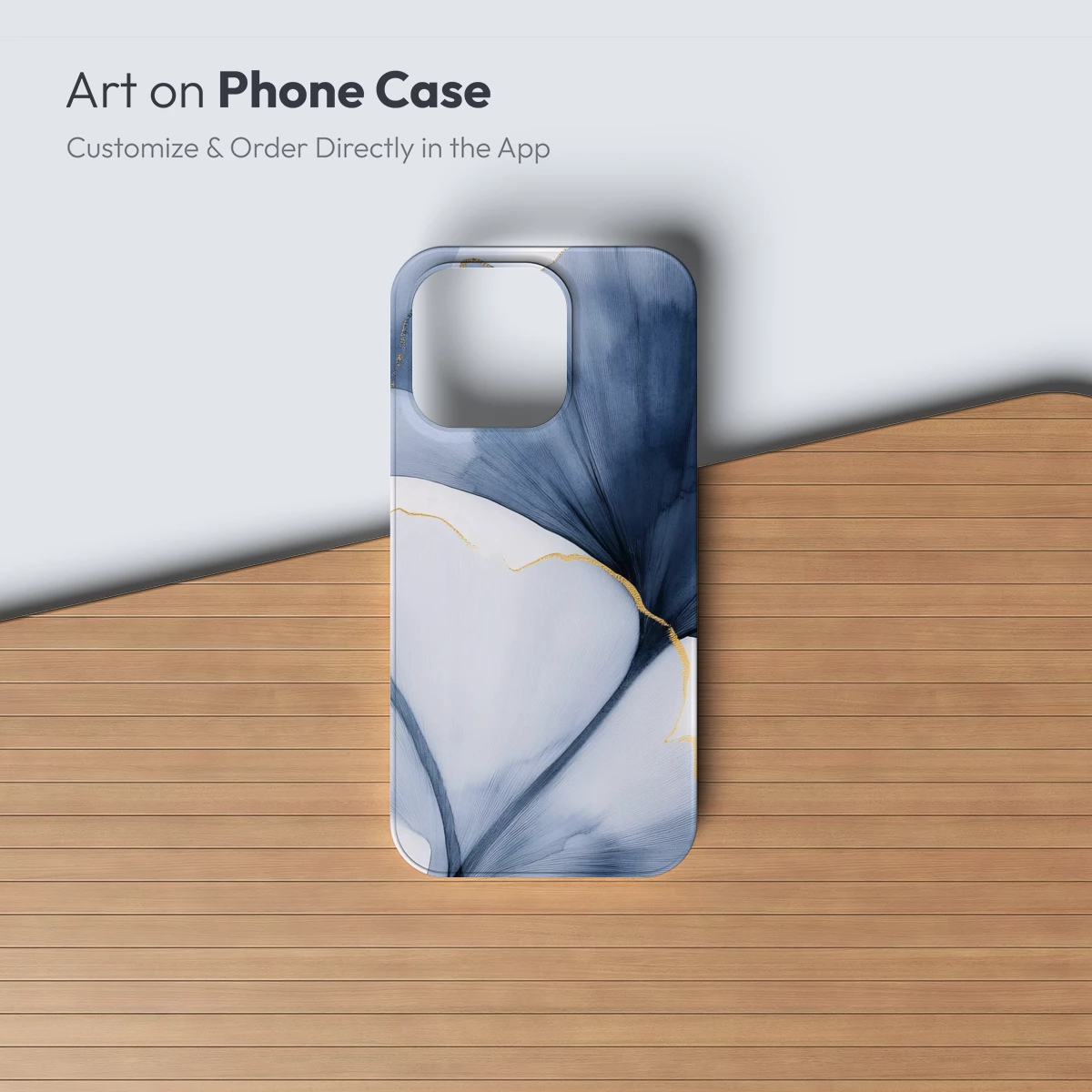 Elegant Ginkgo Leaves in Blue and Gold - Image 2