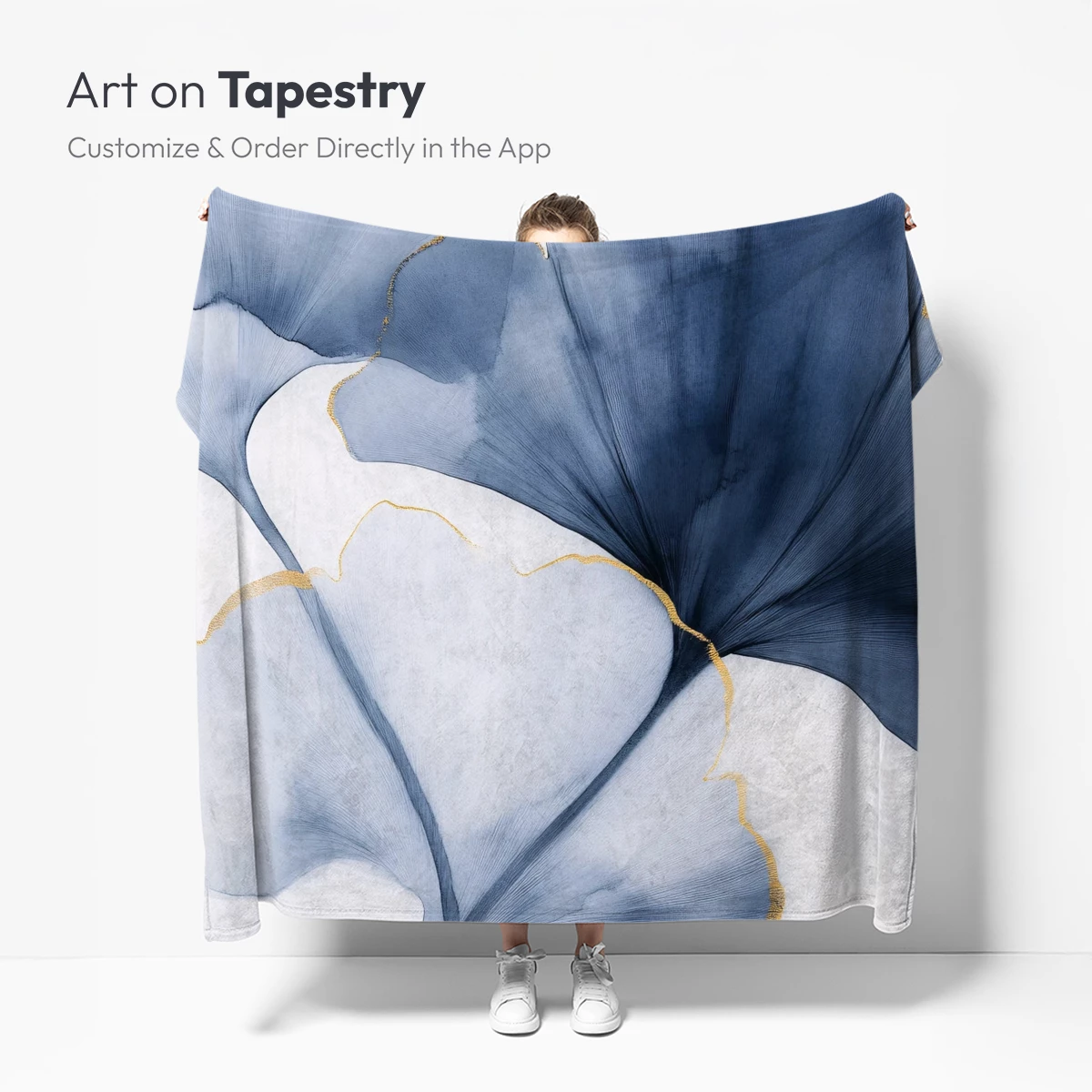 Elegant Ginkgo Leaves in Blue and Gold - Image 4