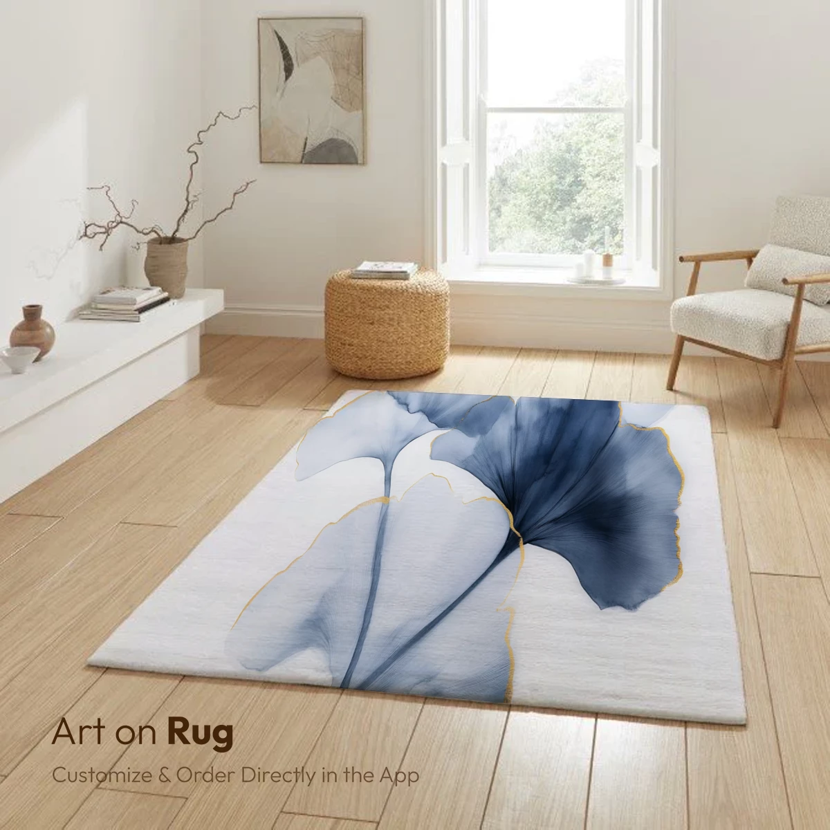 Elegant Ginkgo Leaves in Blue and Gold - Image 5