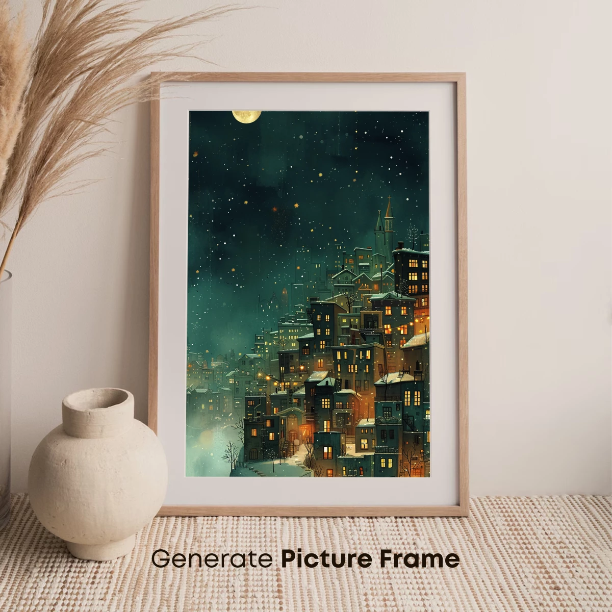 Moonlit Cityscape: A Cozy Winter Night - Image 7
