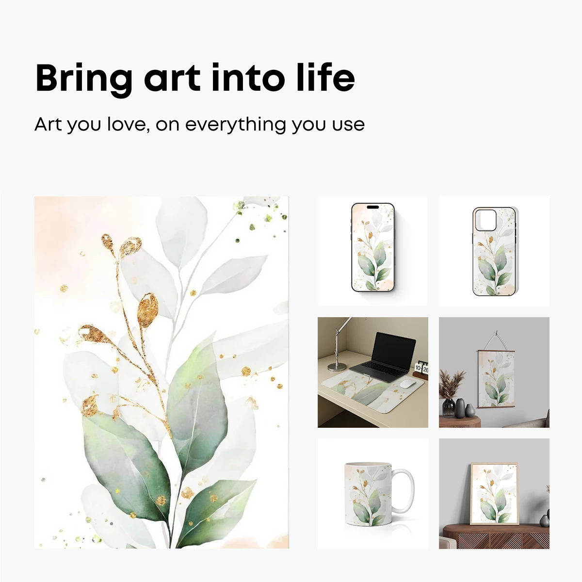 Golden Whisper: Ethereal Leaves in Watercolor Harmony - Image 2