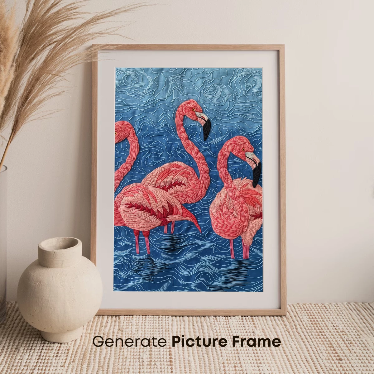 Elegant Flamingos in Textured Waters - Image 7