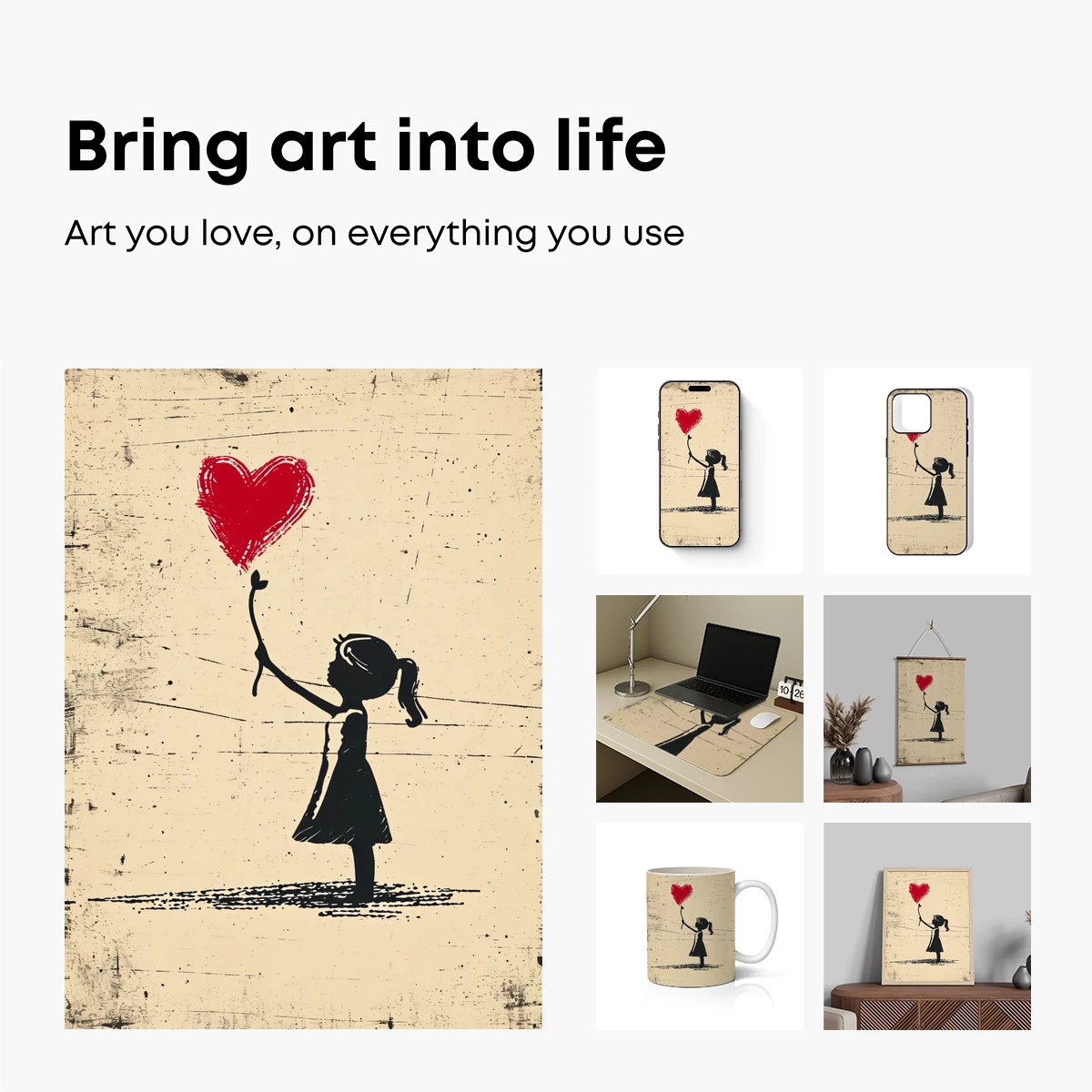 Heart Balloon Silhouette: Banksy-Inspired Minimal Art - Image 2