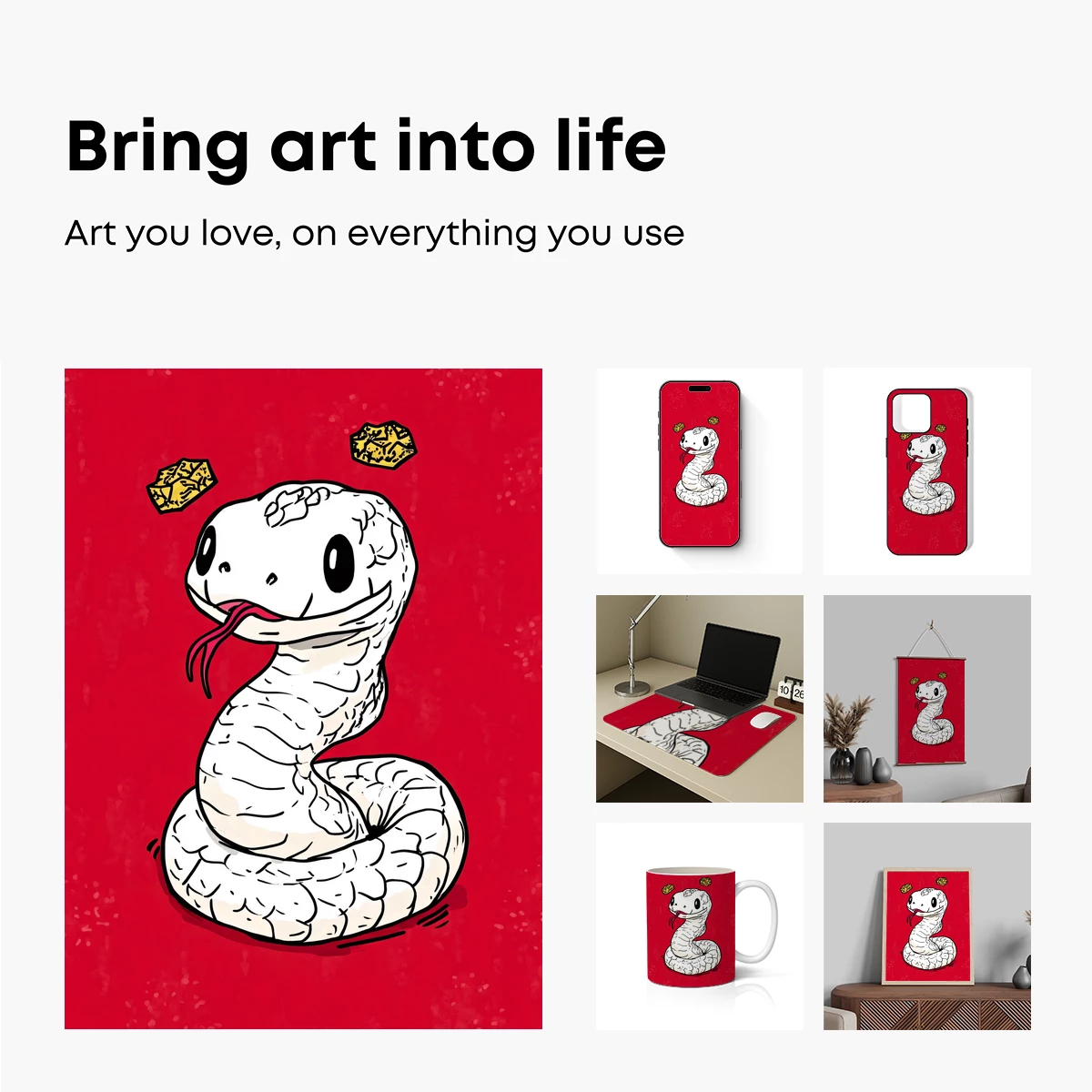 Charming Serpent with Golden Scales: Whimsical Cartoon Art - Image 2