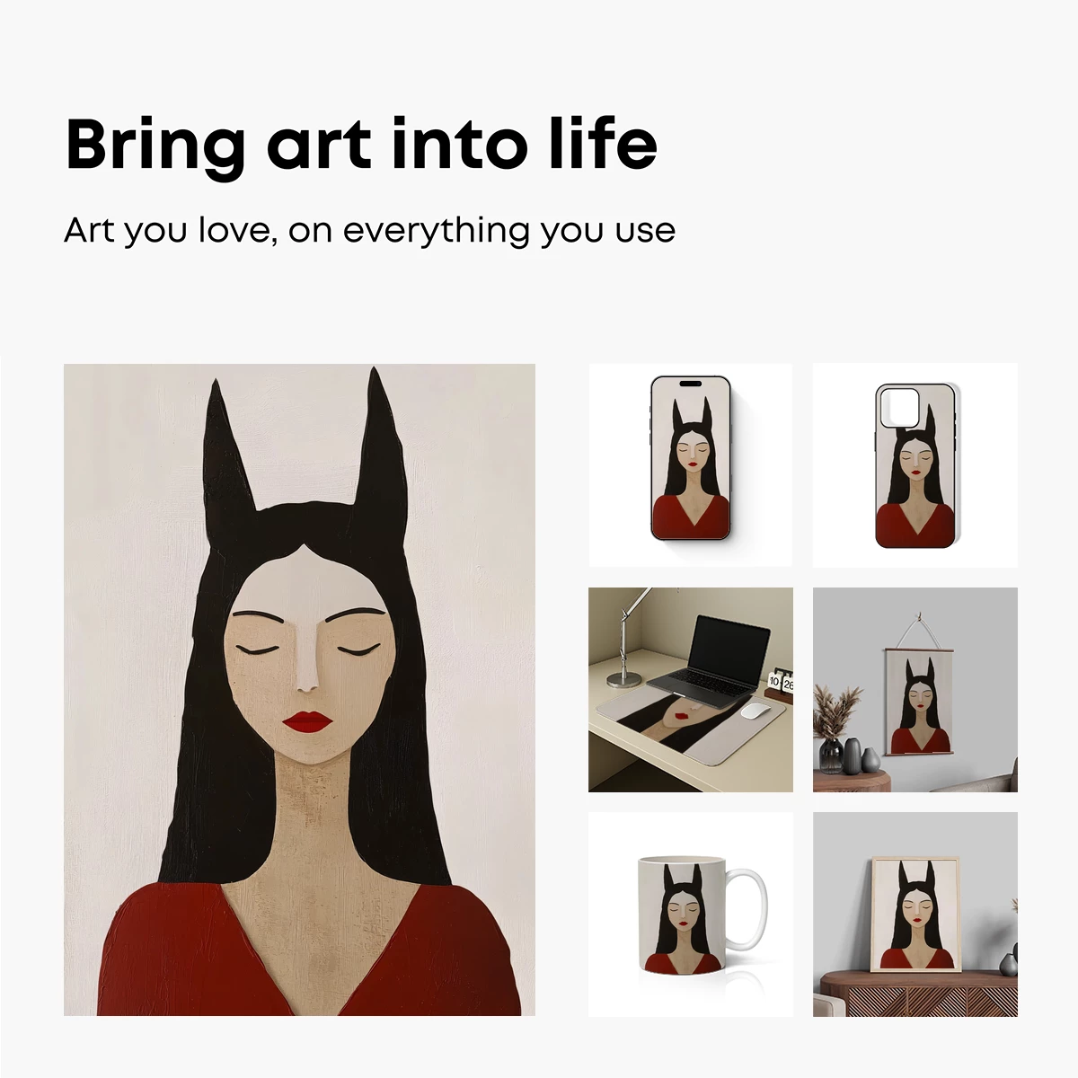 Elegant Enigma: Bat-Eared Beauty in Red - Image 2