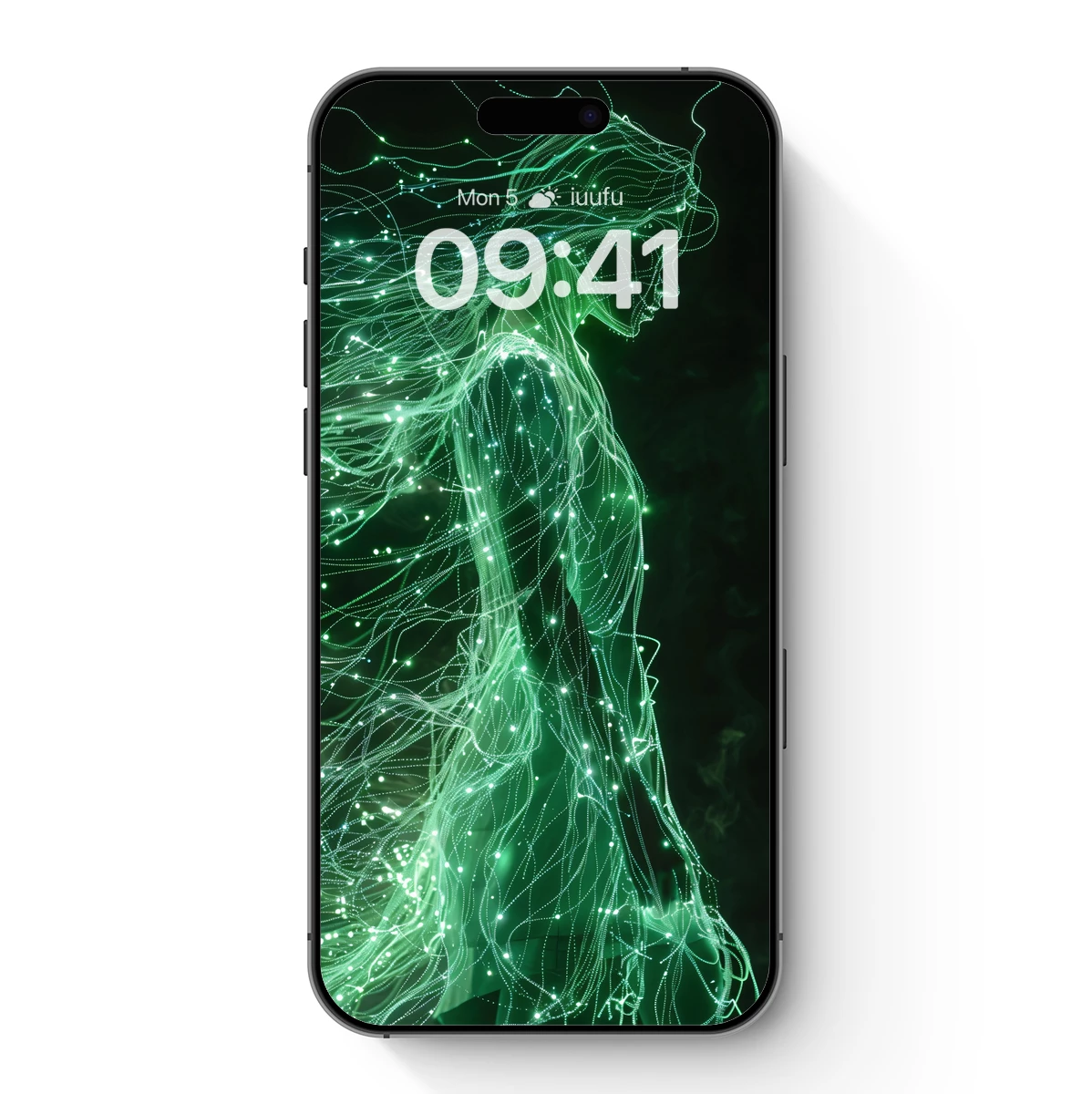 Luminous Green Silhouette: Digital Ethereal Beauty