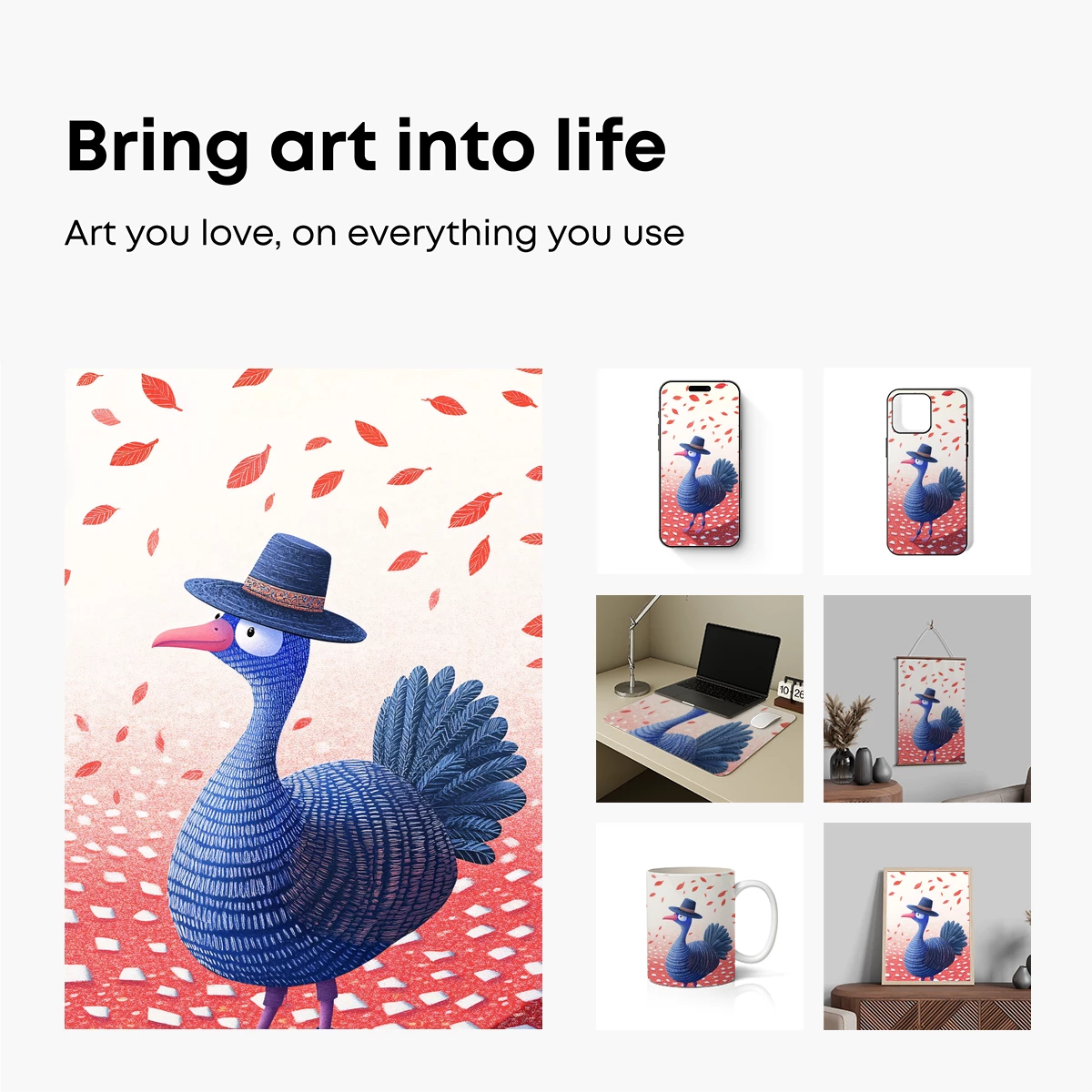 Autumnal Strut: Quirky Blue Bird in a Fedora - Image 2