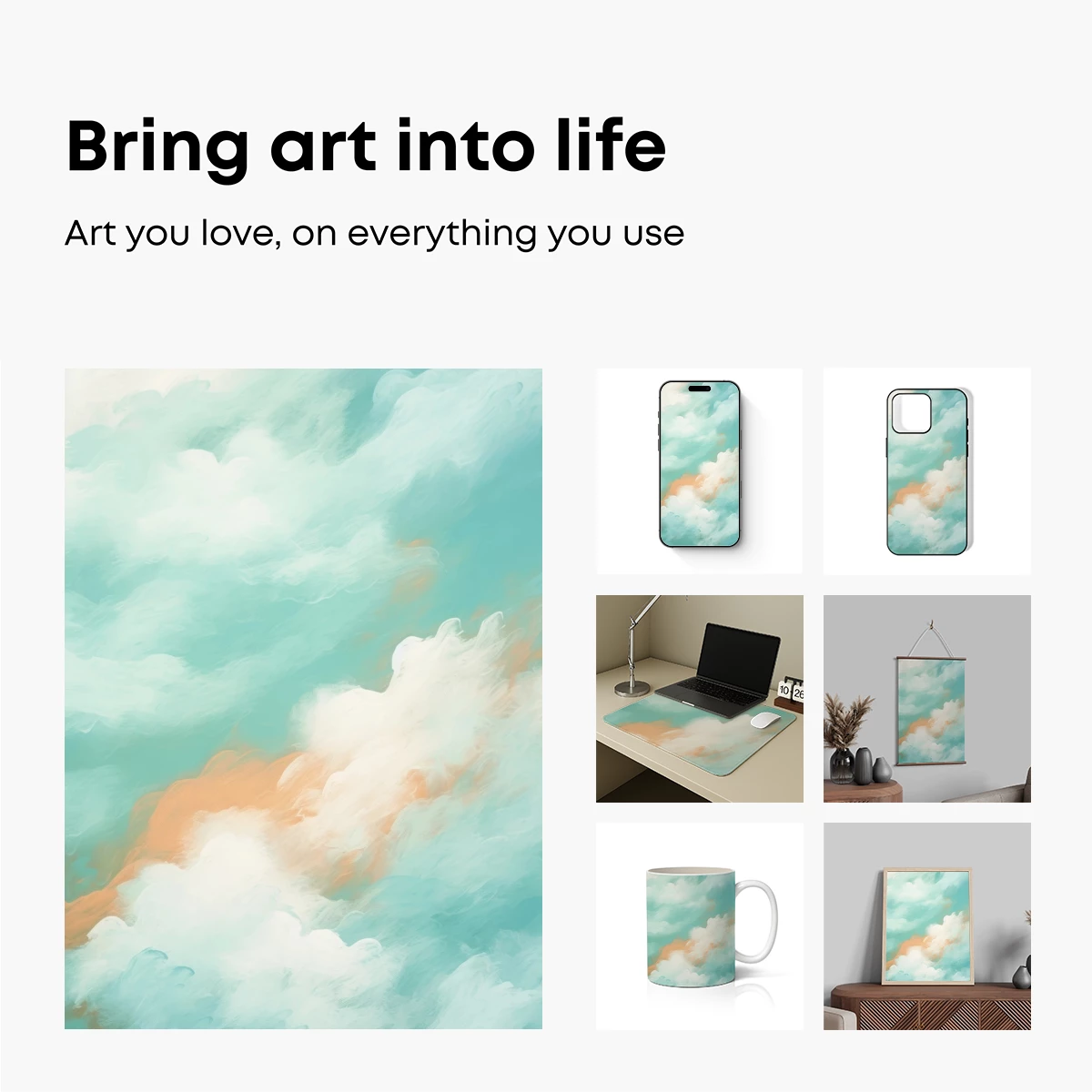 Aqua Dreamscape: Ethereal Clouds and Coral Hues - Image 2