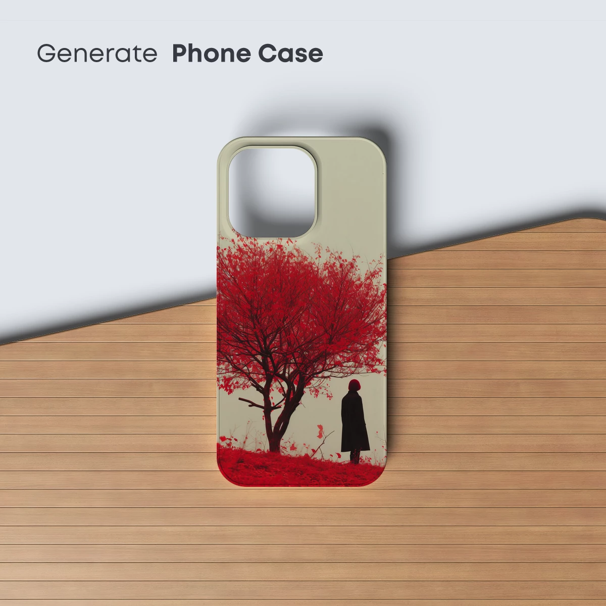 Crimson Solitude: A Lone Figure Beneath a Scarlet Tree - Image 3