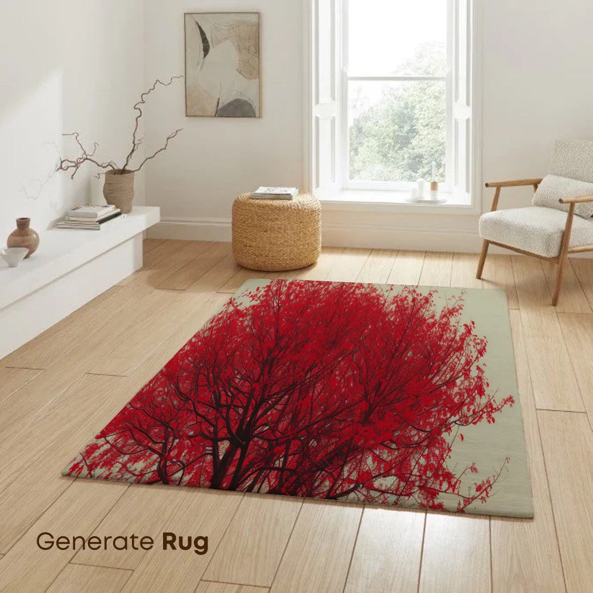 Crimson Solitude: A Lone Figure Beneath a Scarlet Tree - Image 6