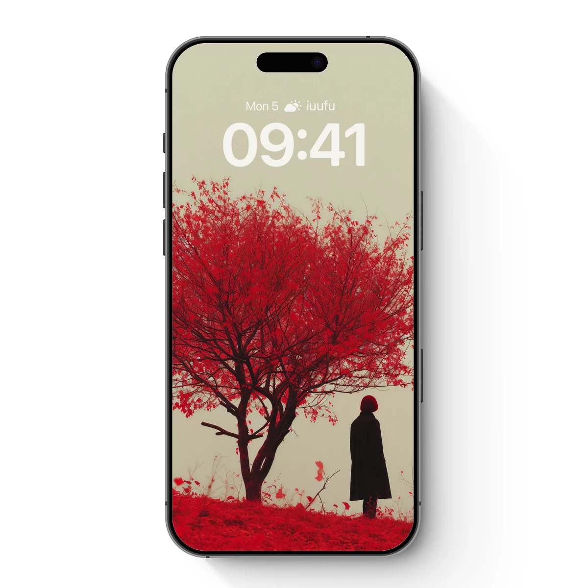 Crimson Solitude: A Lone Figure Beneath a Scarlet Tree Crimson Solitude: A Lone Figure Beneath a Scarlet Tree