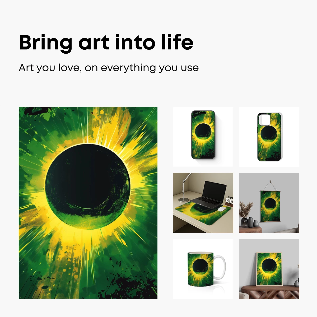 Eclipse Burst: Dynamic Green and Yellow Abstract Art - Image 2