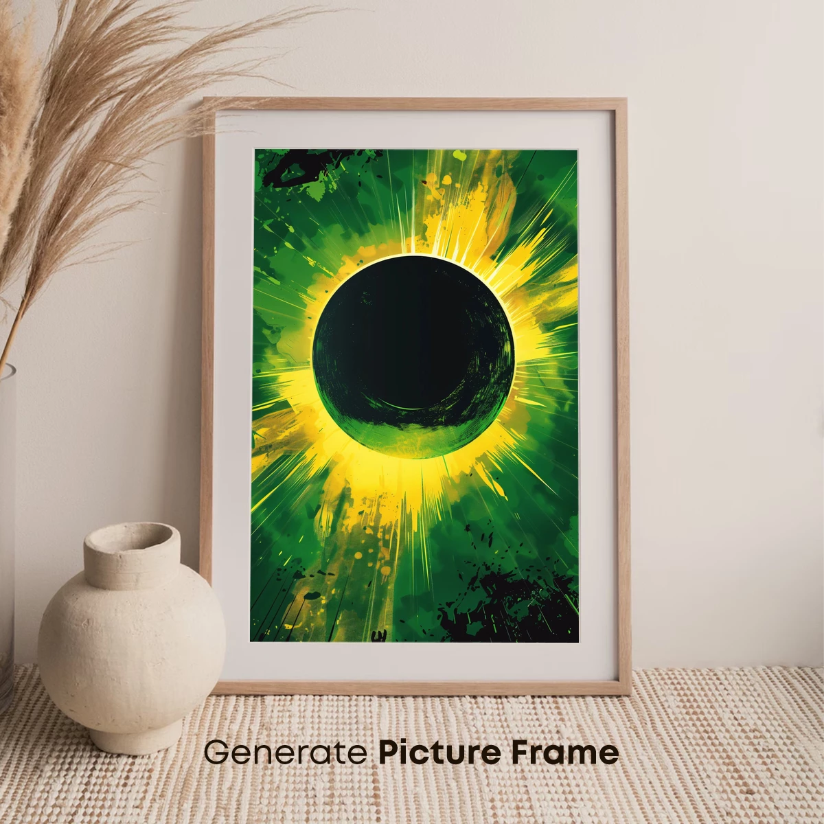 Eclipse Burst: Dynamic Green and Yellow Abstract Art - Image 7