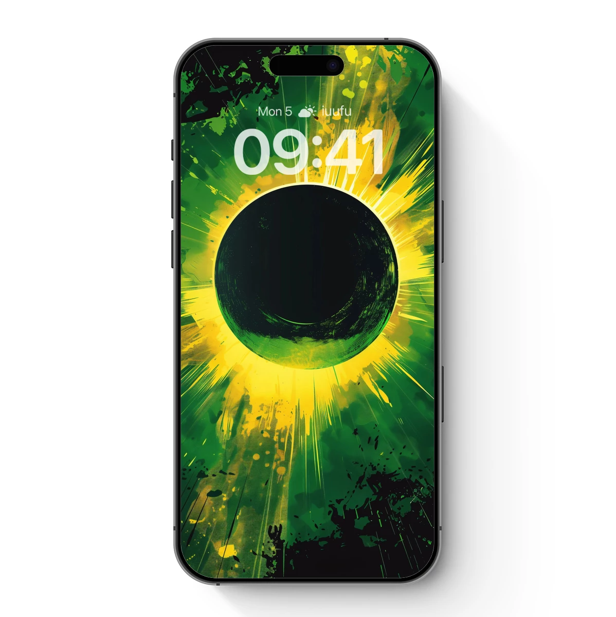 Eclipse Burst: Dynamic Green and Yellow Abstract Art