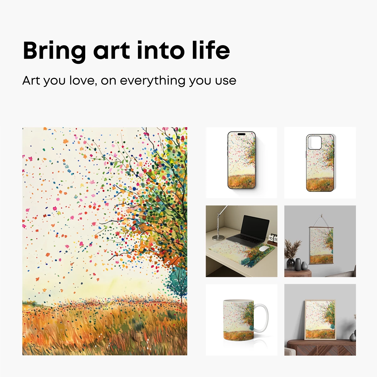 Autumn Whispers: Colorful Confetti Rain Over a Serene Field - Image 2