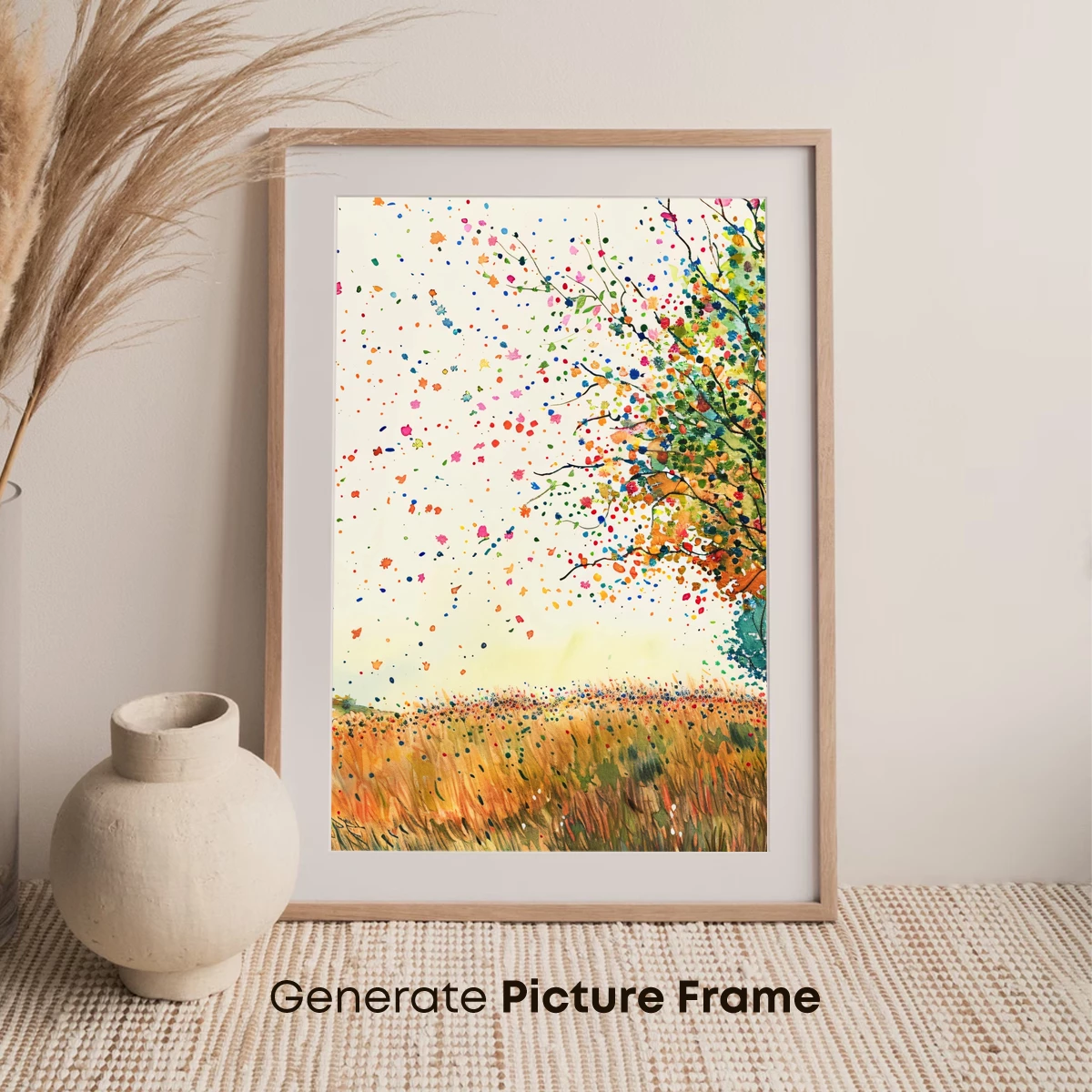 Autumn Whispers: Colorful Confetti Rain Over a Serene Field - Image 7